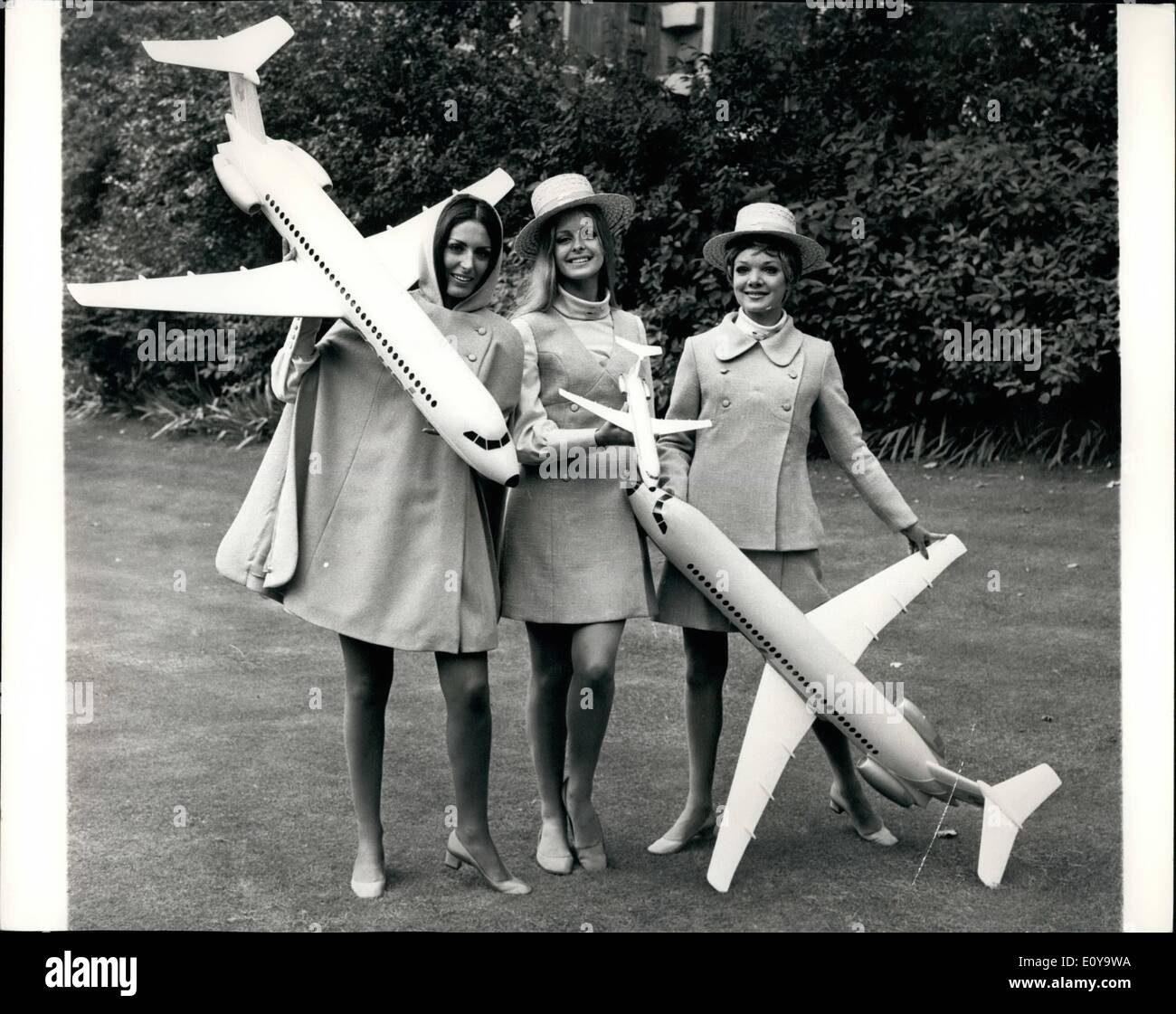 Sep. 09, 1969 - A New Airline Designed Entirely For Holidaymakers: Pink, turquoise and orange airliners, will be flying in Britain's skies next year by a British independent airline. An the hostesses will wear straw boaters and uniforms in colours to match their aircraft. This new look in the skies was revealed today at a press conference by Court Line Ltd, who are the shipping firm who own Autair International. This new airline will be the first to be designed entirely for holidaymakers and will concentrate solely on holiday charter flights Stock Photo