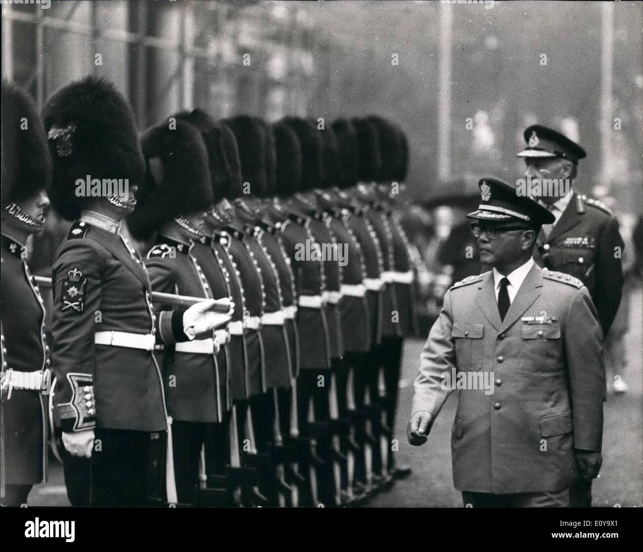 Sep. 09, 1969 - Japanese General In London: General Masao Yamada, Chief of Staff, Ground Self Defence Force, Japanese Agency, this afternoon called at the Ministry of Defence, London. Photo Shows General Masao Yamada inspects a Guard of Honour of the Irish Guards, when he arrived at the Ministry of Defence in London today. Stock Photo