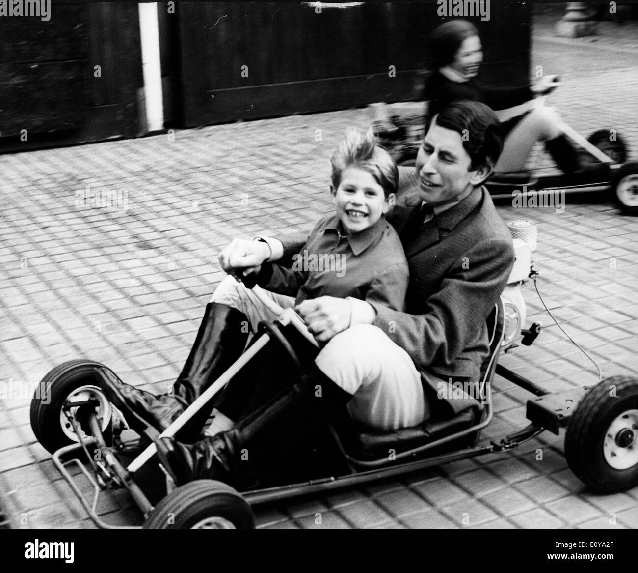 Prince Charles and Prince Edward go-kart Stock Photo