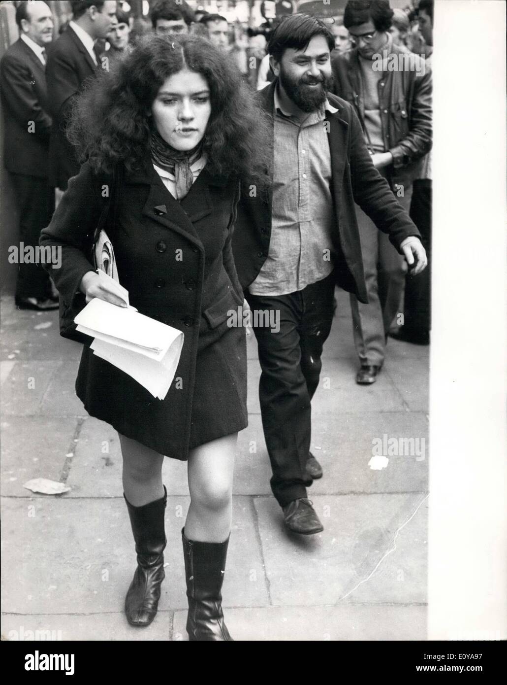 Sep. 09, 1969 - Hippies Ordered To Quit School. The hippies occupying the disused school in Endell Street, Holborn, were ordered to quit by a High Court Judge. Key stone Photo Shows:- Densie, one of the hippies' spokesmen, seen walking in Endell Street. Stock Photo