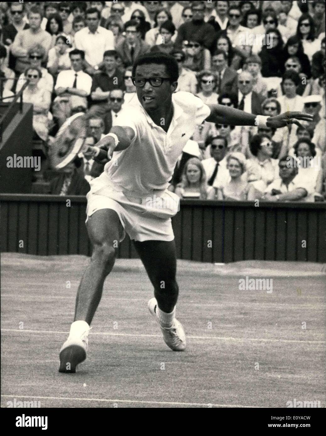 Jun. 28, 1969 - WIMBLEDON TENNIS CHAMPIONSHIPS ASHE USA VERSUS GONZALES USA : Gonzales was knocked out of the Wimbledon tourn Stock Photo