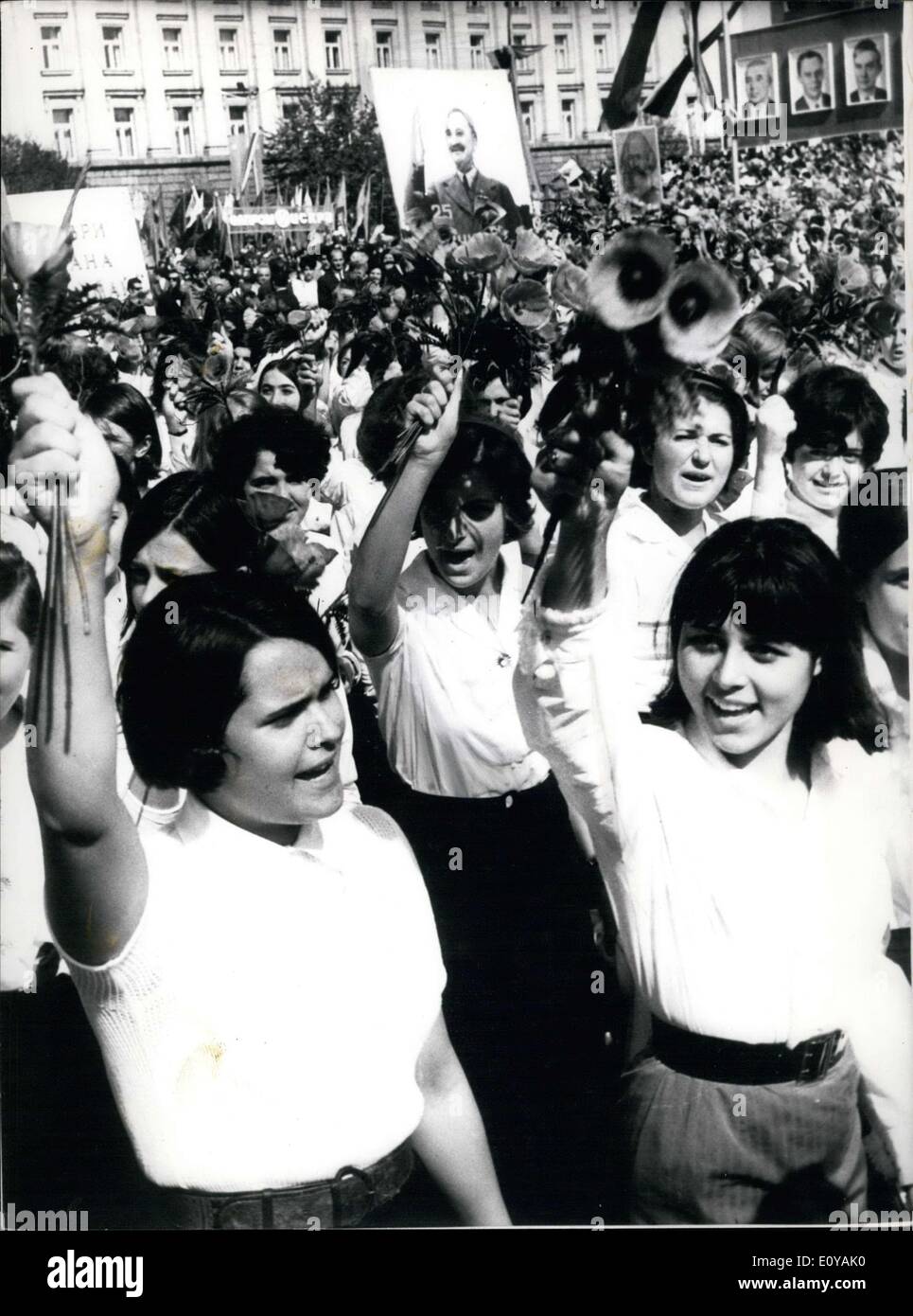 Sep. 15, 1969 - The Bulgarian people celebrated the end of the war and the beginning of a new regime with Dimitrov 25 years ago. Podgorny, the USSR President, attended the ceremonies held in Sofia with other government representatives. Stock Photo