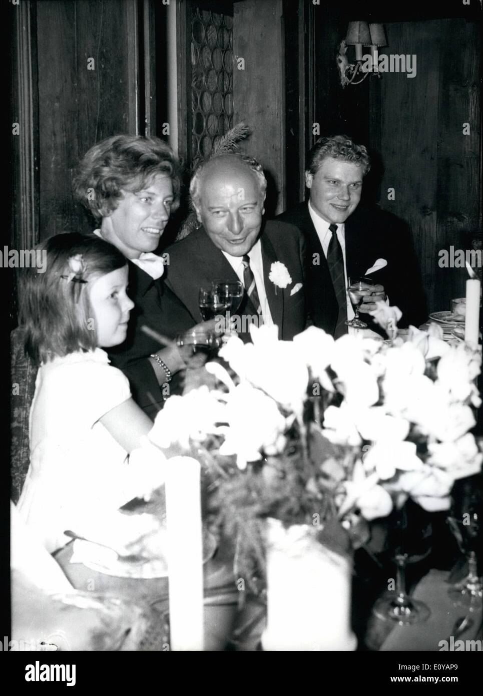Jul. 07, 1969 - Walter Scheel as seen after his wedding (second marriage) in Munich. Scheel is the FDP chairman. Pictured from left to right: Cornelia (his new step-daughter) Mildred Scheel, his new bride Scheel's son from his previous marriage. Cronstadt Naval Officers Stock Photo