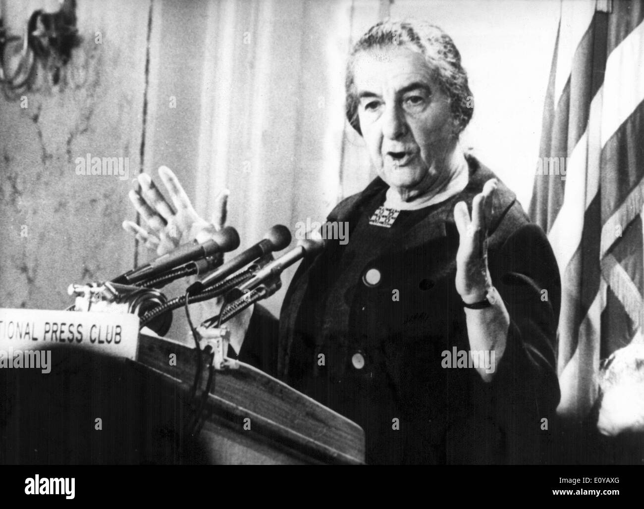 Prime Minister Golda Meir speaks at the White House Stock Photo