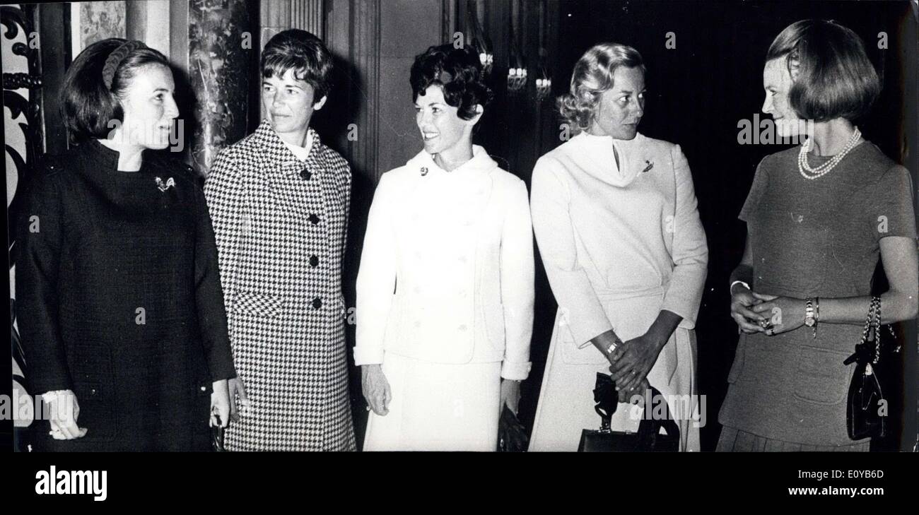 Oct. 09, 1969 - American Astronauts in Amsterdam: Today the Three American Astronauts, Armstrong, Aldrin and Colline visited Amsterdam. At the Royal Palace in Amsterdam they were received by the Royal Family. Photo Shows Princess Margriet (left) and princess Irene (right) with the Wives of the Astronauts in the Palace. Stock Photo