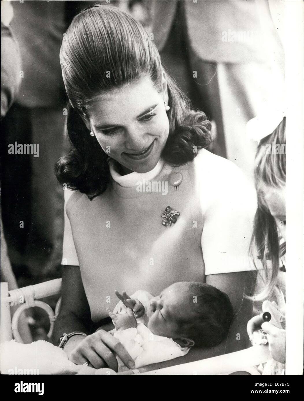 Oct. 10, 1969 - Queen Anne Marie And Her Third Child Prince Nicholas In Rome. Photo Shows: Queen Anne Marie, wife of King Constantine of Greece pictured with her new baby son, Prince Nicholas seen in the garden of their villa in Rome. Stock Photo