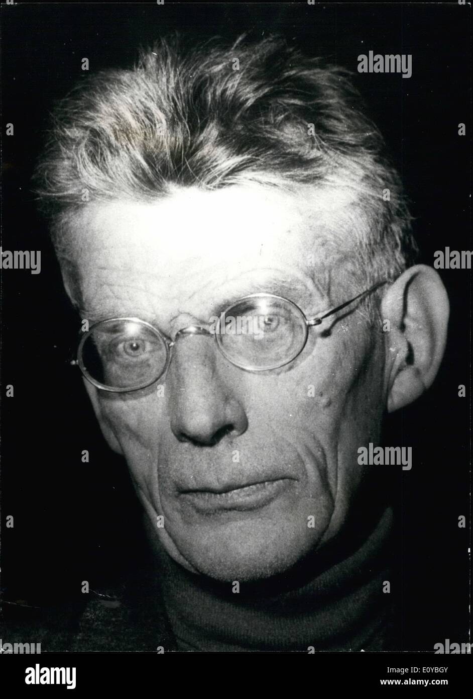 Oct. 10, 1969 - Samuel Beckett wins nobel prize.: Samuel Beckett, the Irish-born playwright, was yesterday awarded the 1969 Nobel Prize for Literatures. The  year old writer has lived in Paris since 1937. Photo shows Samel Beckett who has been awarded the 1969 Nobel prize n Literature. Stock Photo