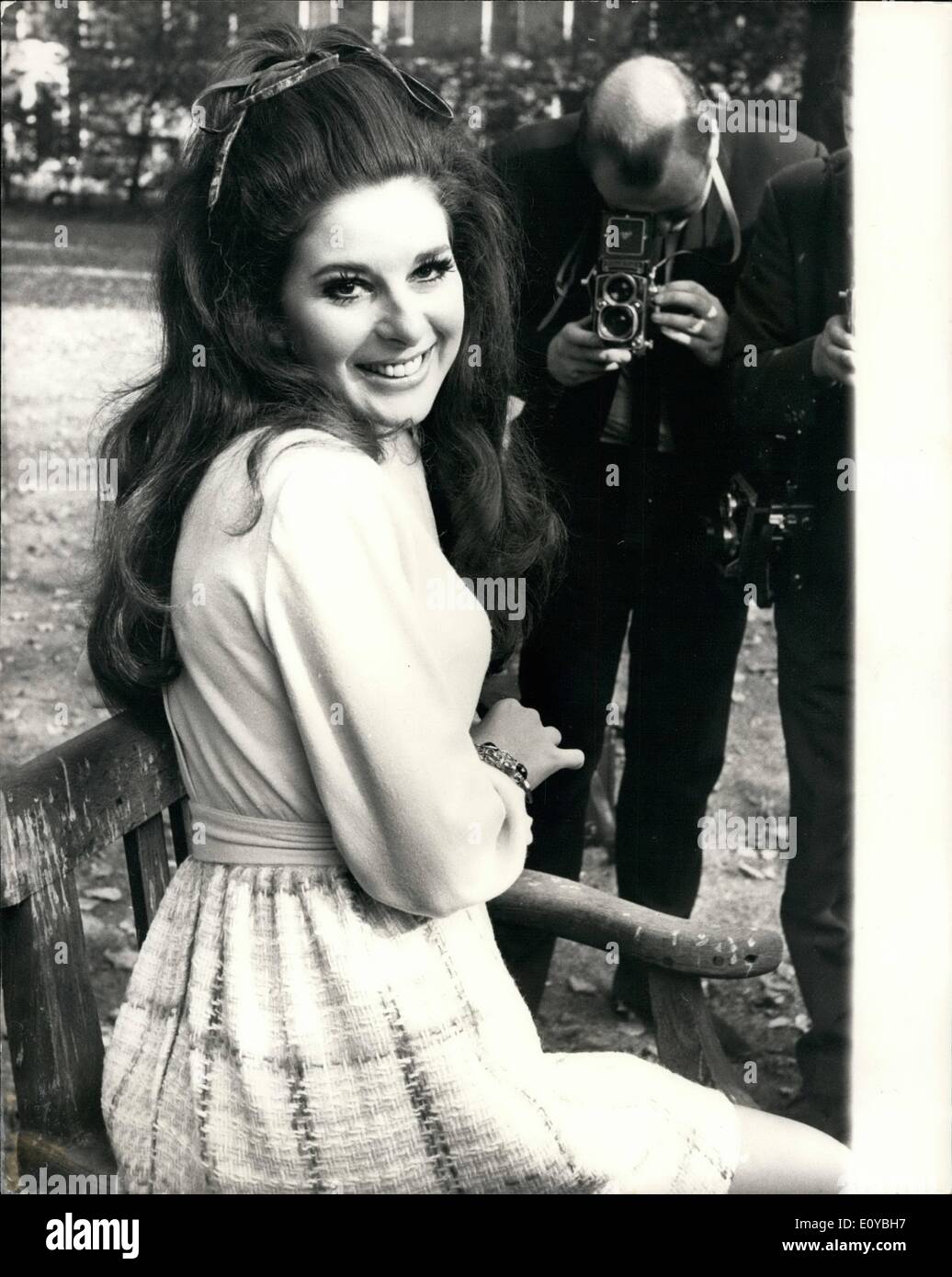 Oct. 10, 1969 - Bobbie Gentry arrives in London; American singing star Bobbie Gentry, who has hit the No.1 spot in the British charts with her recording ''I'll never fall in love again'', has arrived in London for TV and radio appearances, 24 year old Bobbie shot to fame in 1967 when she recorded ''Ode to Billie Joe'', in four weeks from release date the record had sold over 1 million copies. Photo Shows Bobbie Gentry pictured in Manchester Square, London, today. Stock Photo