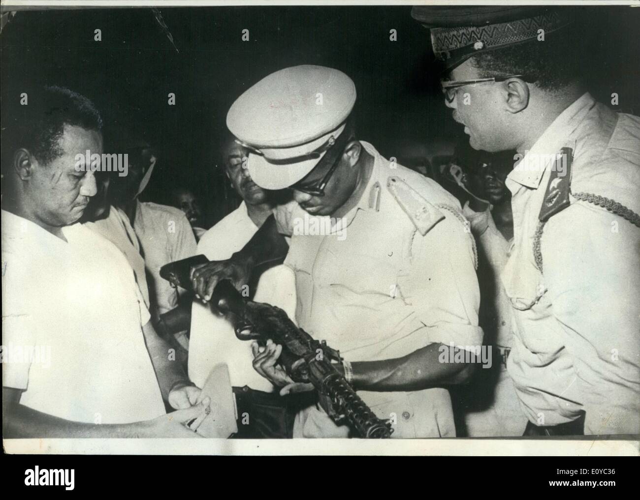 Aug. 08, 1969 - Anti-Revolution elements in Sudan: Sudanese security forces discovered massive quantities of Western-made weapons and ammunition somewhere east of Khartoum. Sudanese Interior Minister, Major Farouk Osman Hamadulla, revealed that these weapons were supposed to be used by anit revolution elements against the Revolution Regime. Among the weapons discovered were 244 guns, a number of hand grenades and a quantity of explosives Stock Photo
