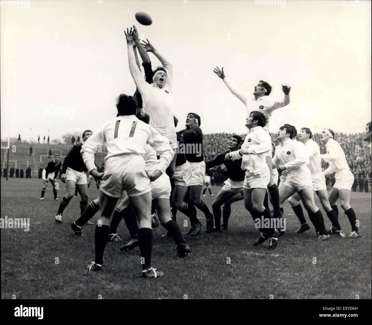 Dec. 08, 1969 - Scotland beat the Springboks:Photo shows Incident during the Scotland (light jerseys) and South Africa rugby match at Murrayfield, Scotland, on Saturday, which Scotland won 6-3. Stock Photo