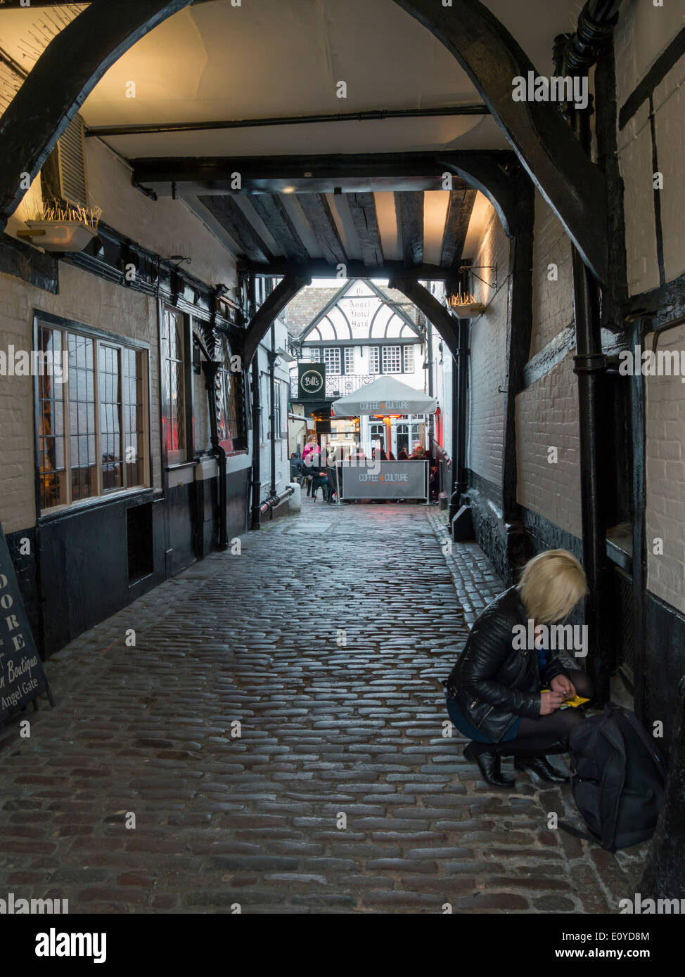 europe, UK, England, Surrey, Guildford, Angel Gate, high street Stock Photo