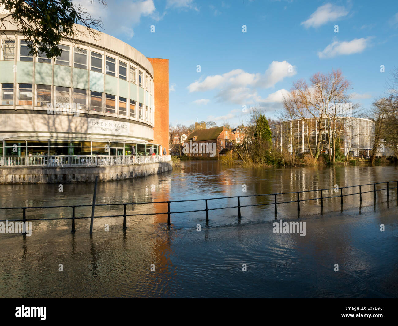 europe, UK, England, Surrey, Guildford, River Wey flooded Stock Photo