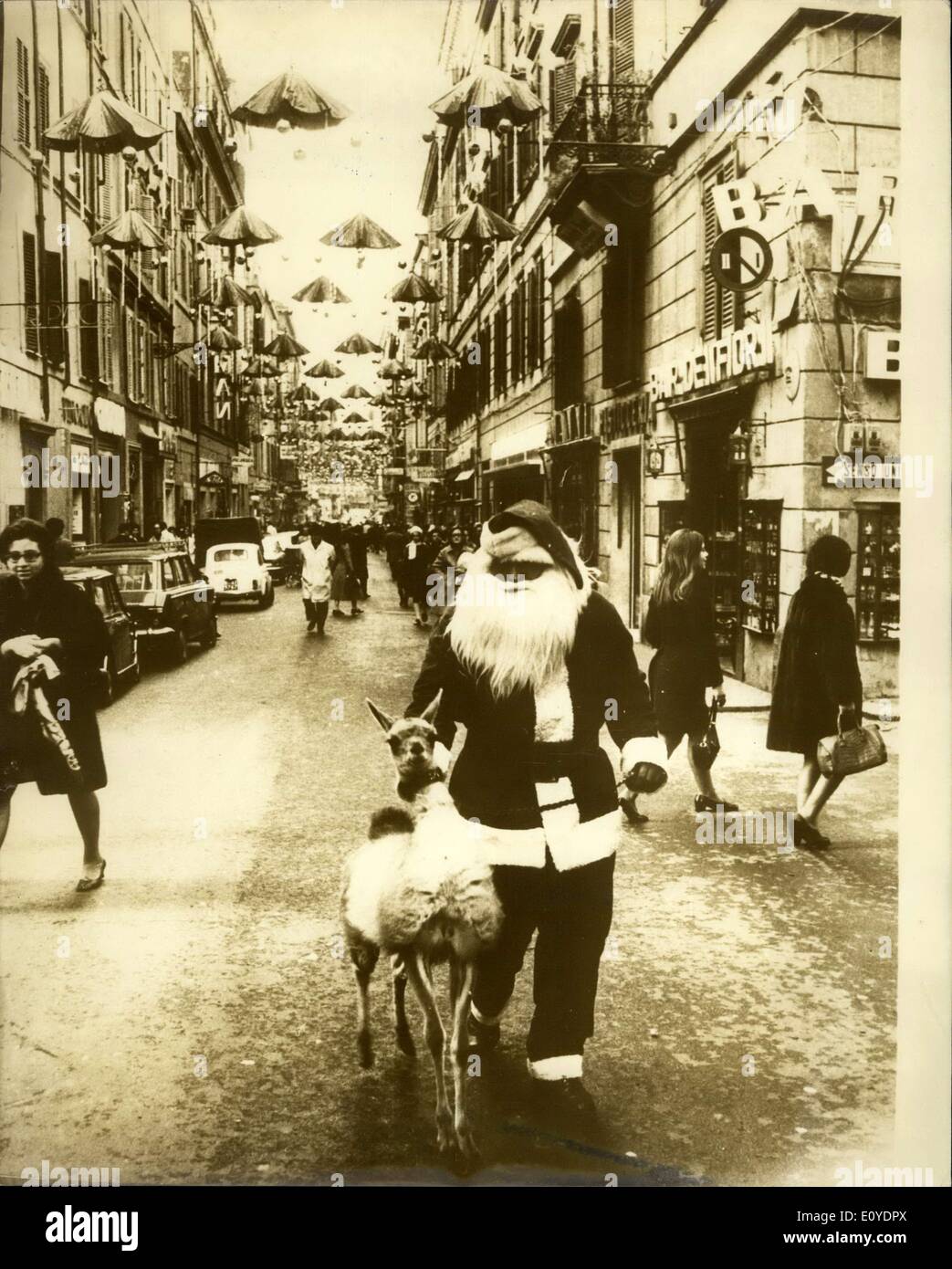 Dec. 15, 1969 - The Christmas scene in Rome.: Sign of the festive season as Santa Claus take a roll down the gaily decorated via Frattina in Rome. Stock Photo