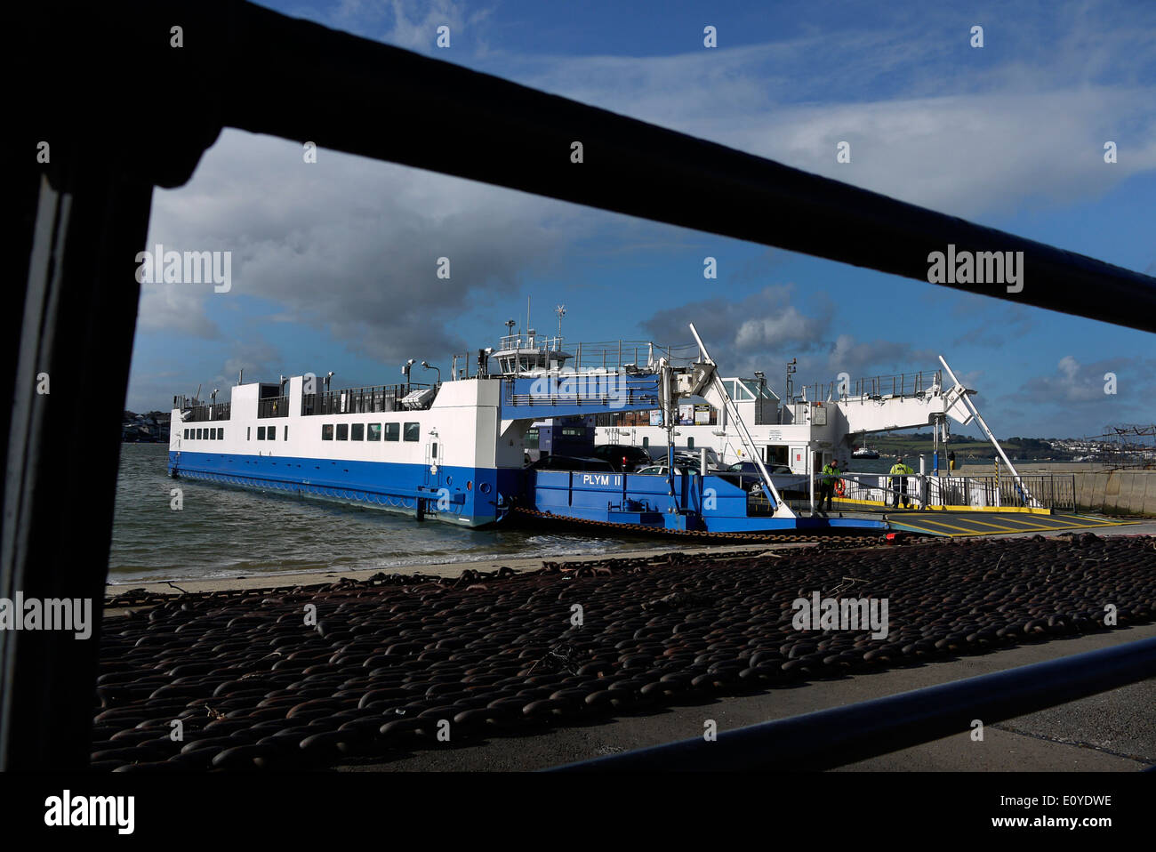 The Torpoint ferry Plym 2 leaves the Devon side of the River Tamar at Plymouth for Torpoint on the Cornwall side. Stock Photo