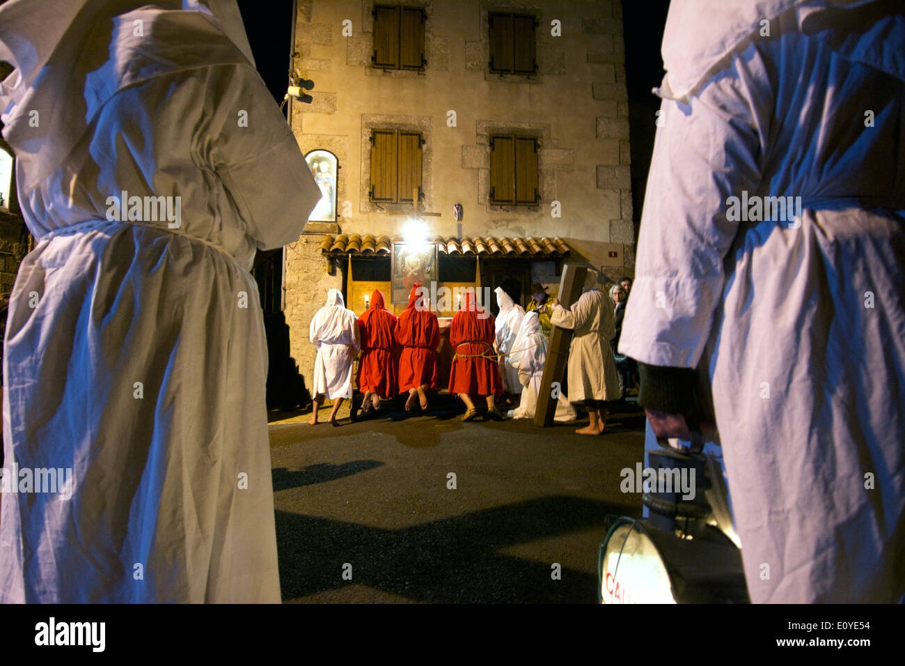Penitents at the Maundy Thursday ritual in Saugues, Haute-Loire, Auvergne, France Stock Photo