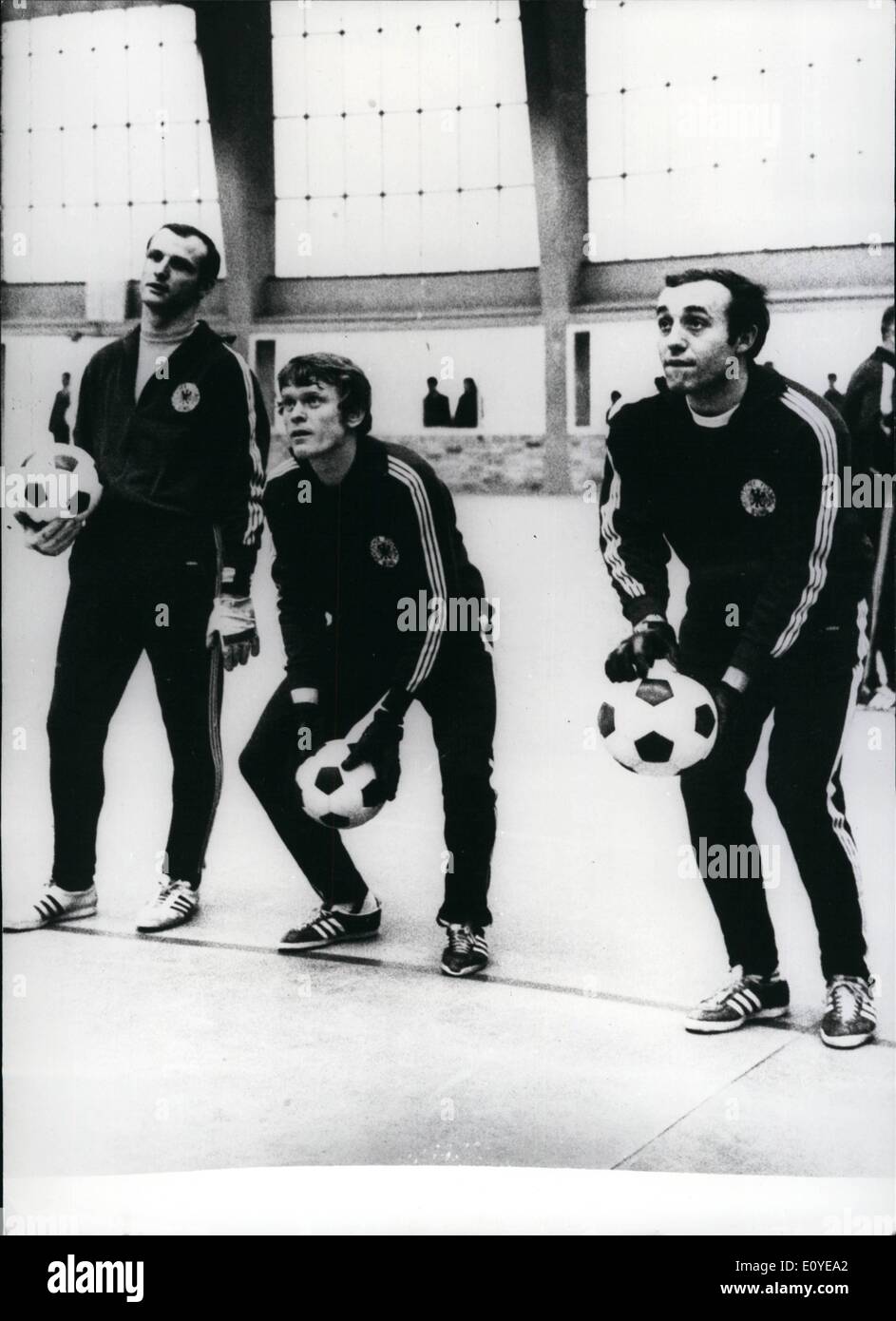 Jan. 01, 1970 - German Football national players in hard training 25 German football national players came together in Frankfurt for a short course of hard final trialing that had the purpose to finally select the players for the germane National team for Mexico. The next international football match for the German national team will be against Spain in Seville on February 11th, 1970. There is still some time till the world champion ship in Mexico in May, so that the football - players can train enough to be fit for this great event Stock Photo