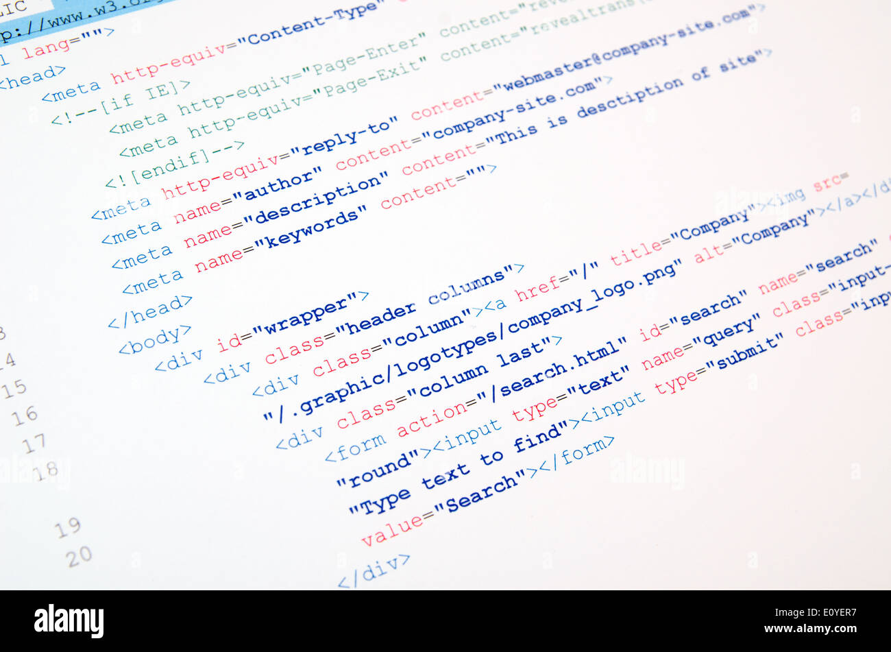 Code of HTML language on white background Stock Photo - Alamy