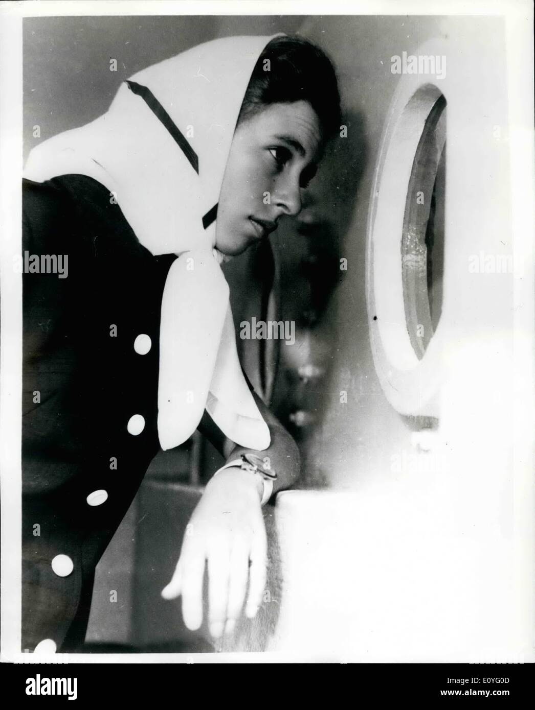 Apr. 04, 1970 - Royal tour of Australia: Princess Anne peering at marine life in the Undersea Aquarium, at Green Island in the Great Barrier Reef, during the Royal family three day tour of the area. Stock Photo