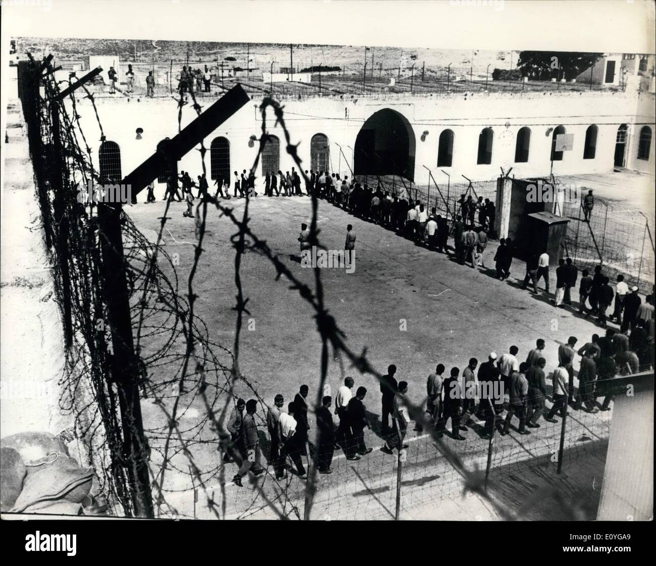 Apr. 04, 1970 - Israel maintains Prison conditions are proper: In a report released by Amnesty international of London, Israel was accused of mistreating Arab prisoners by way of beatings, electric shocks and cigarette burns, and they quoted case histories of certain persons. The Israel Foreign Ministry emphatically denied all these charges, and furnished Amnestry with detailed results of an investigation on the one section which contained names of complainants, which prove them to be totally unfounded Stock Photo