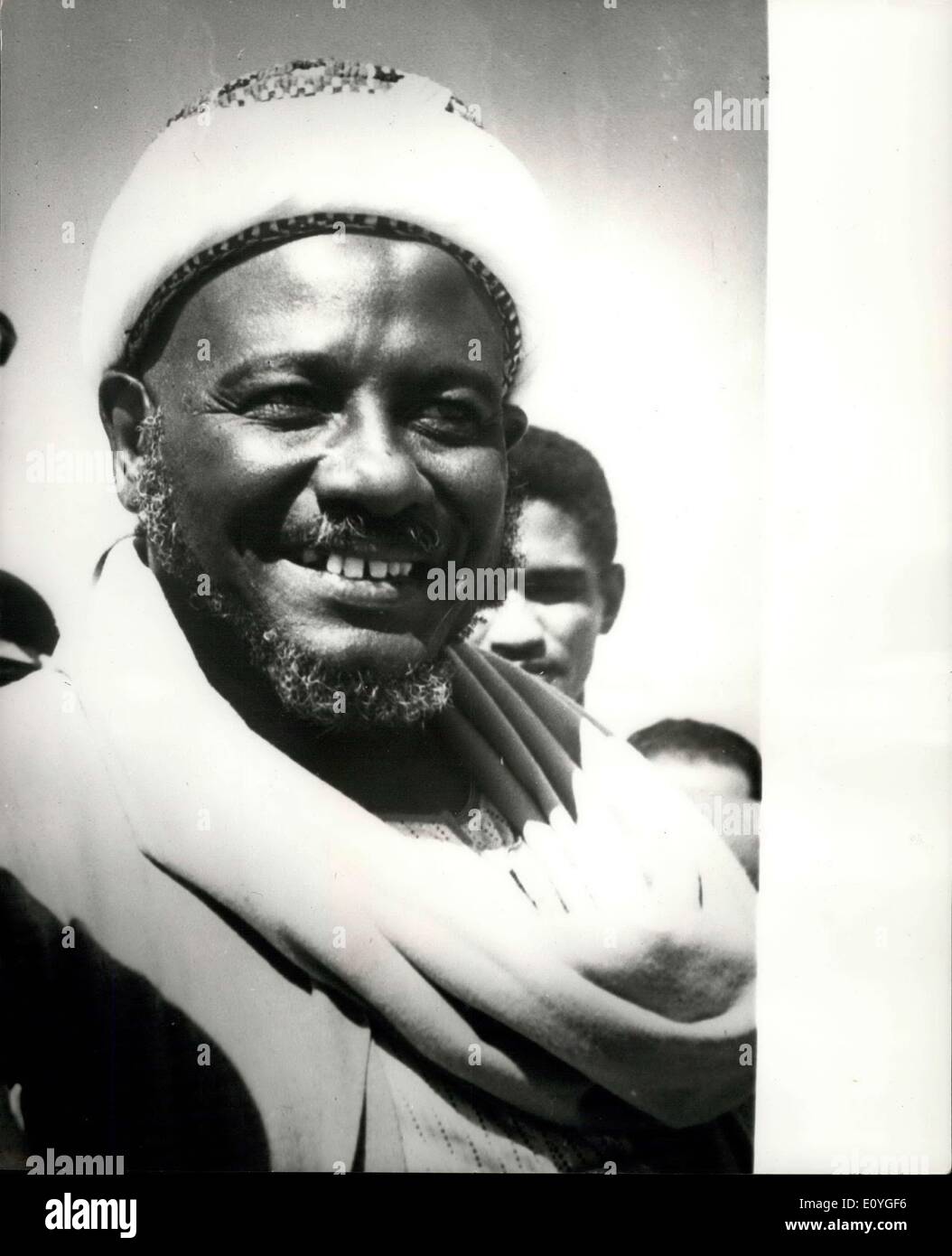 Apr. 10, 1970 - Imam Killed In Attempt To Escape: Imam Al Hadi Al Mahdi was killed on (March 31) when trying to escape to Ethiopia after ab attempted revolt against their gime of Major-Generl Numeiry, Prime Minister and leader of the Revolutionary Council of the Sudan. General Numeiry said that after the Army had liquidated pockets of resistance on Aba Island, the White Nile stronghold of the Iman and his followers, the Imam asked for time to surrender himself, but instead tried to cross the border into Ethiopia Stock Photo