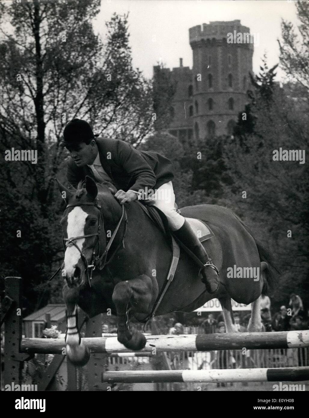 May 05, 1970 - Royal Windsor Horse Show-Second Day: Photo shows. Harvey Smith riding ''Archie'' clearing one of the obstacles in the Wigram Jumping Competition at Windsor today. Stock Photo