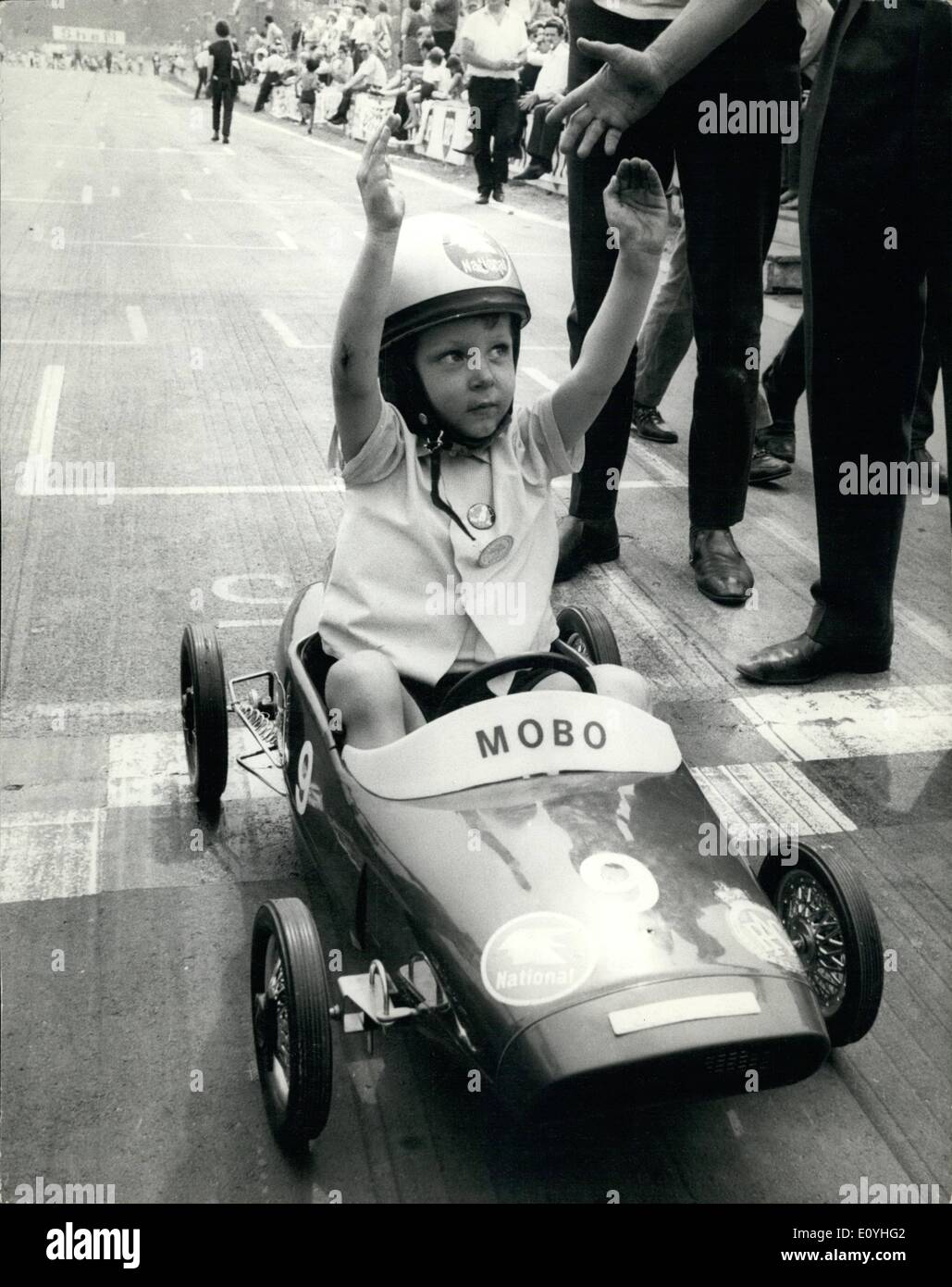 Jun. 06, 1970 - The Rac ''Junior Grand Prix'' At Crystal Palace: Britain's young aspiring drivers took part today in the RAC ''Junior Grand Prix'' at Crystal Palace. The competitors. boys and girls aged 6 and under were at the controls of ''pedal-powered'' mini-racing cars as they made a 75-yard dash down a section of the motor racing circuit normally used by the more experienced racing drivers. The winner's prize was the car he drove to victory Stock Photo