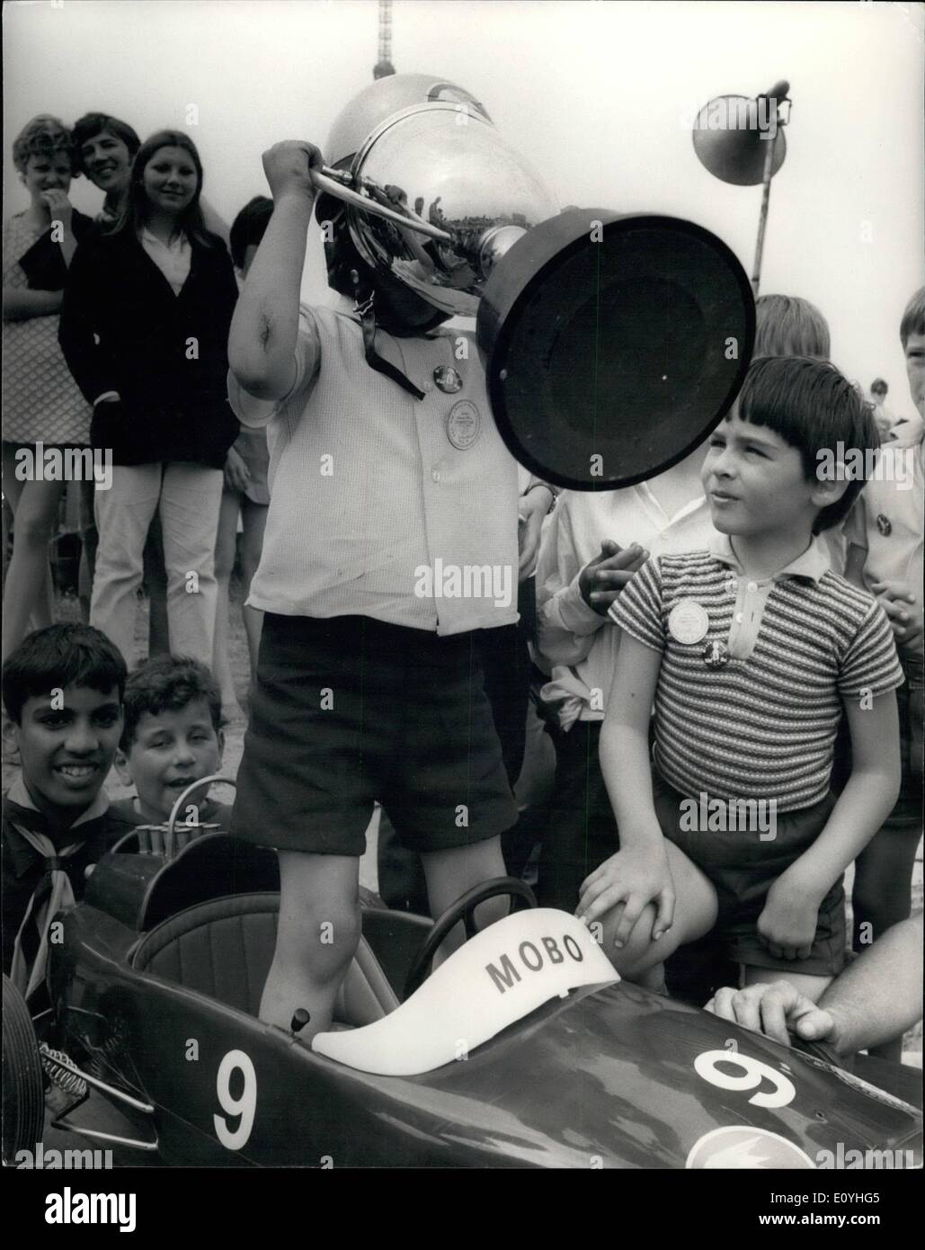 Jun. 06, 1970 - The Rac ''Junior Grand Prix'' at Crystal Palace: Britain's young aspiring drives took part today in the Rac ''Junior Grand Prix'' at Crystal Palace . the competitor, boys and girls aged 6 and under were at the controls, of ''Pedal powered'' mini racing cars as they made a 75 yard dash down a section of the motor racing circuit normally used by the more experienced racing driver. the winner's prize was the car he drove to victory Stock Photo