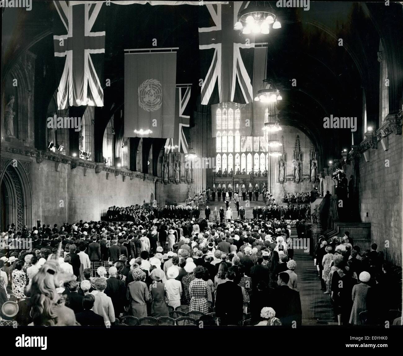 Jun. 06, 1970 - The Queen Attends Ceremony To Mark The 25th Anniversary Of The Signing Of the United Nations Charter: In the presence of H.M. The Queen, the Duke of Edinburgh and Prince Charles, Anniversary was held at Westminster Hall, London, today, to commemorate the 25th anniversary of the signing of the United Nations Charter. Photo Shows: A general view of today's ceremony at Westminster Hall. Stock Photo