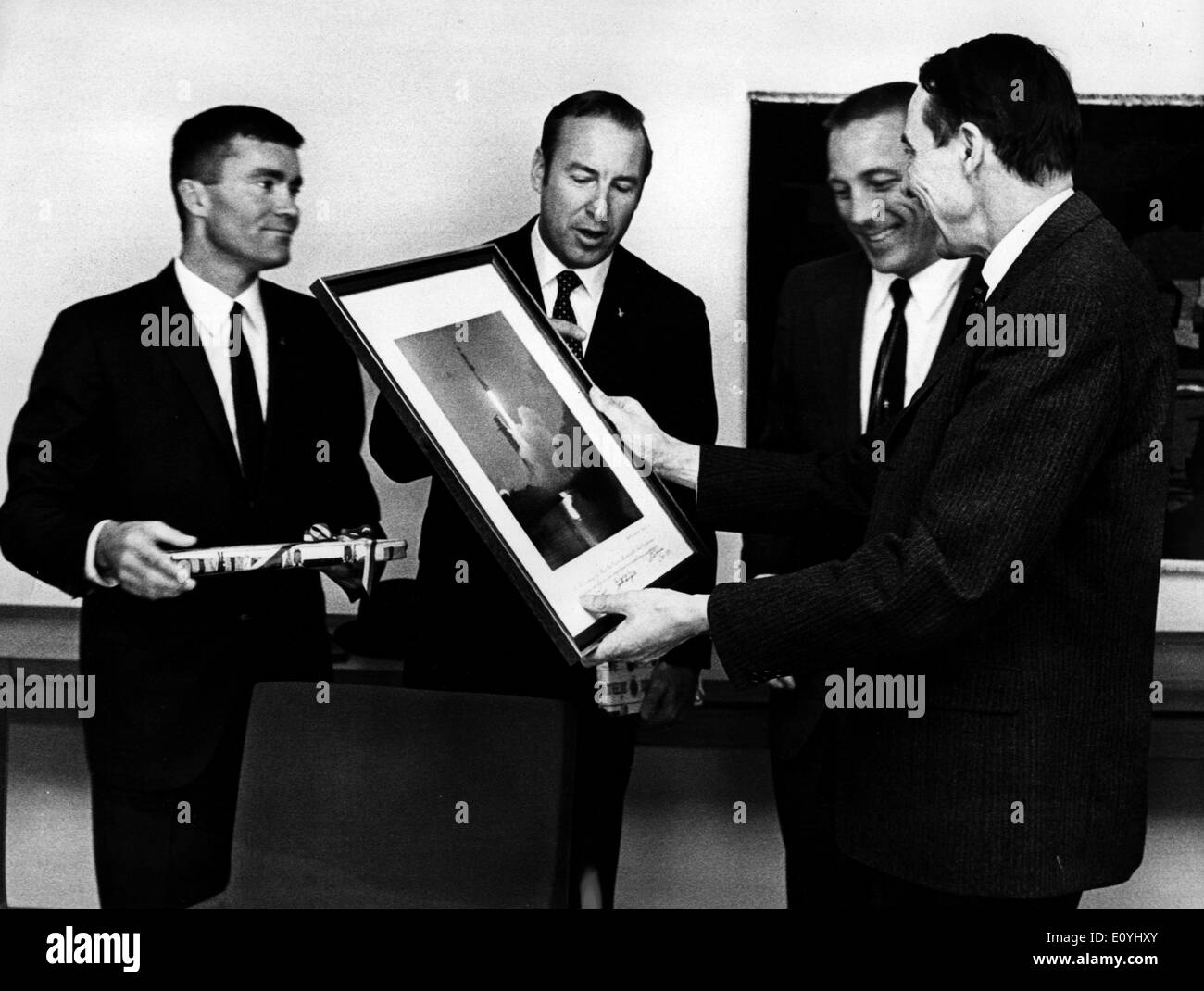 Jun 10, 1970; Bern, SWITZERLAND; The Apollo 13 astronauts (L-R): FRED W. HAISE, captain, JAMES A. LOVELL, JACK L. SWIGERT and Stock Photo