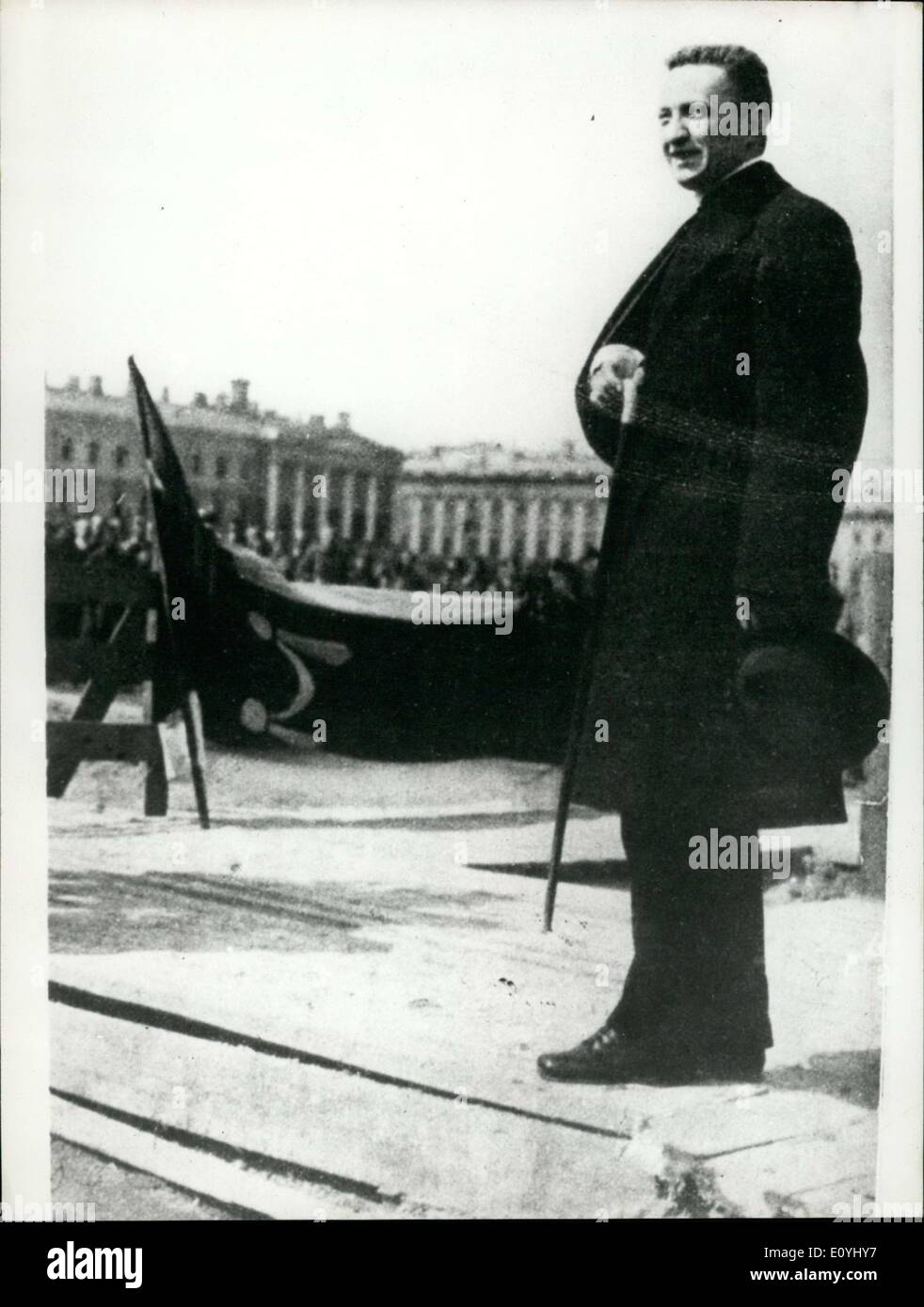 Jun. 12, 1970 - Alexandre Kerensky in Petrograd after the 1917 March Revolution, one arm in a sling and holding a cane. Stock Photo