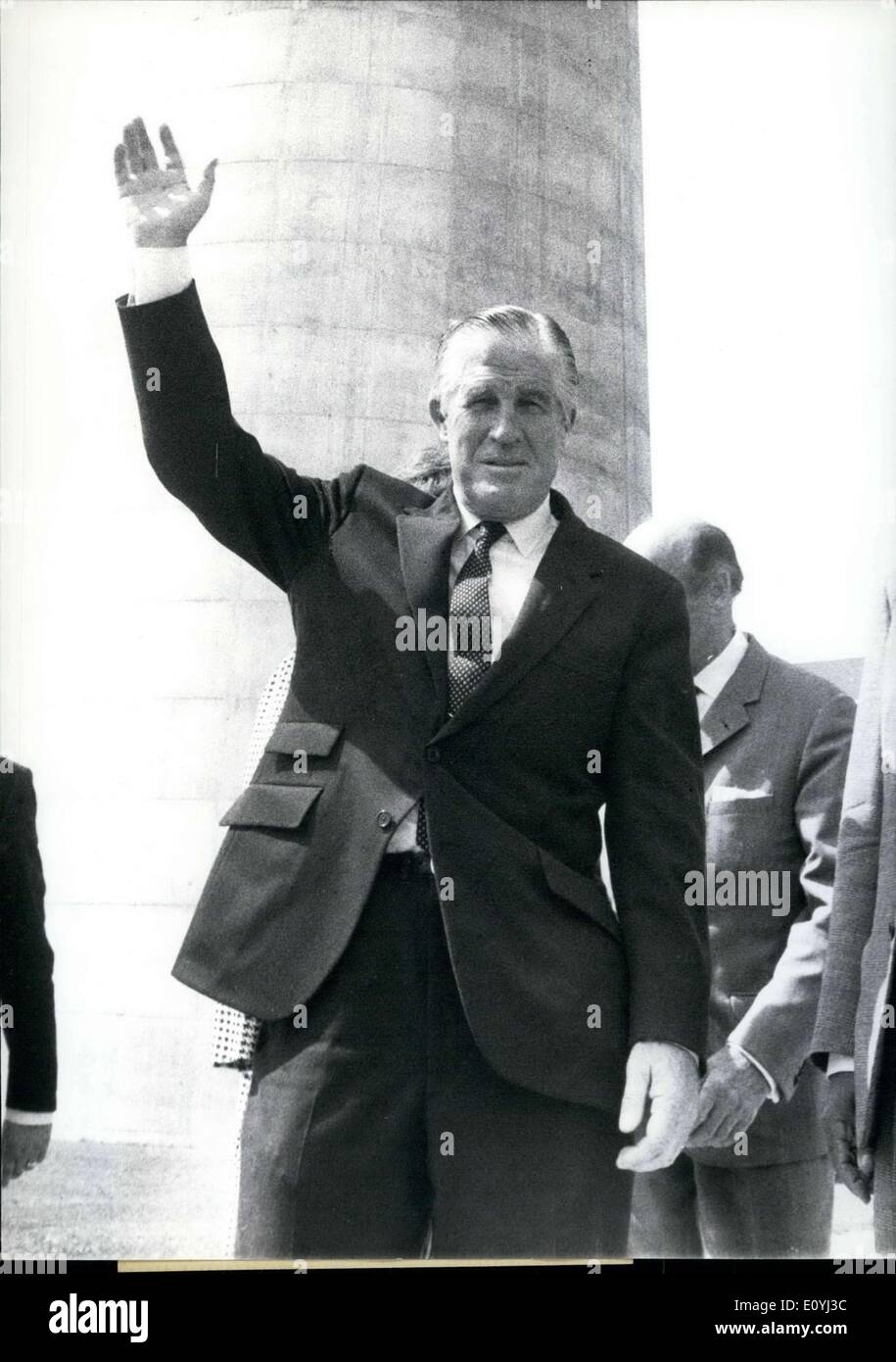 Jun. 25, 1970 - George Romney in Europe. The American Secretary for Housing and Urban Development, George Romney, arrived in Munich on a trip through Europe. He visited the U-Bahn construction zones and the Olympic area among others. After departing Munich Romney will travel on to Berlin, Hamburg, Stockholm, Copenhagen, and London. Stock Photo