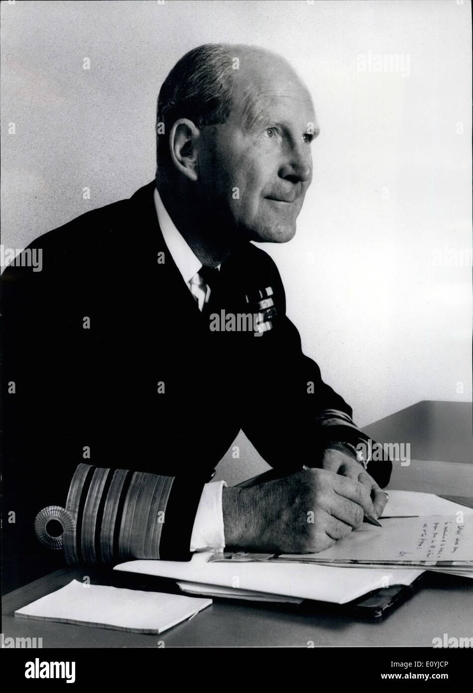 Jul. 07, 1970 - New Naval Role: In an announcement from the Ministry of Defence yesterday, Admiral Sir Michael Pollock, appointed to succeed Admiral Sir Peter Hill-Norton, GCB, as Chief of Naval staff and First Sea Lord. Sir Micheal, who was flag Officer, Submarine until taking up his present post in January, will assume his new role in March of next year. Sir Peter has been appointed Chief of Defence Staff in Succession to Marshal of the Royal Air Force, Sir Charles Elsworthy. Stock Photo