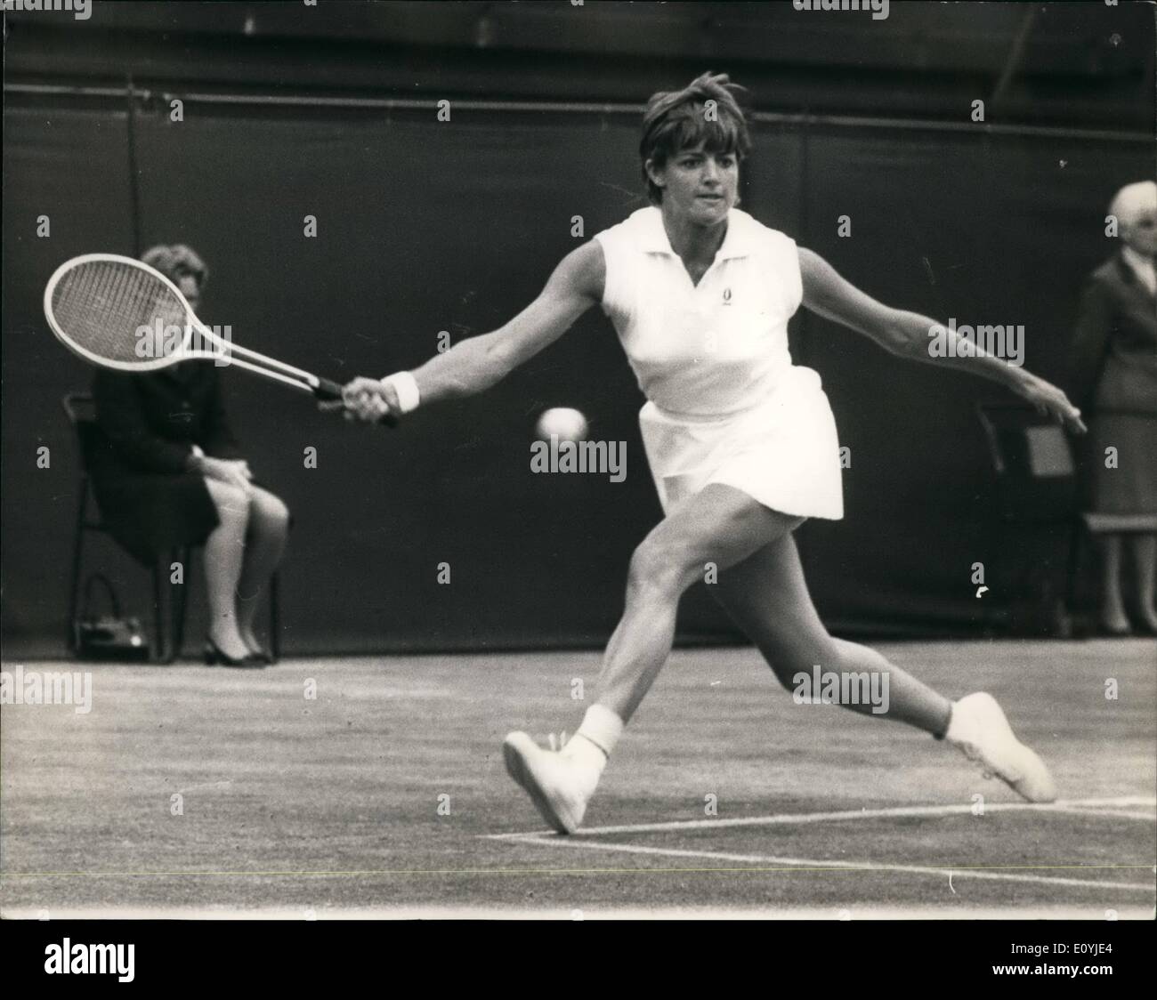 Jul. 07, 1970 - Tennis at Wimbledon - Women's Singles Final. Billie  Jean-King Vs. Margaret Court. Photo shows Margaret Smith Court (Australia),  in play against Billie Jean-King (U.S.A.), int their Women's Singles