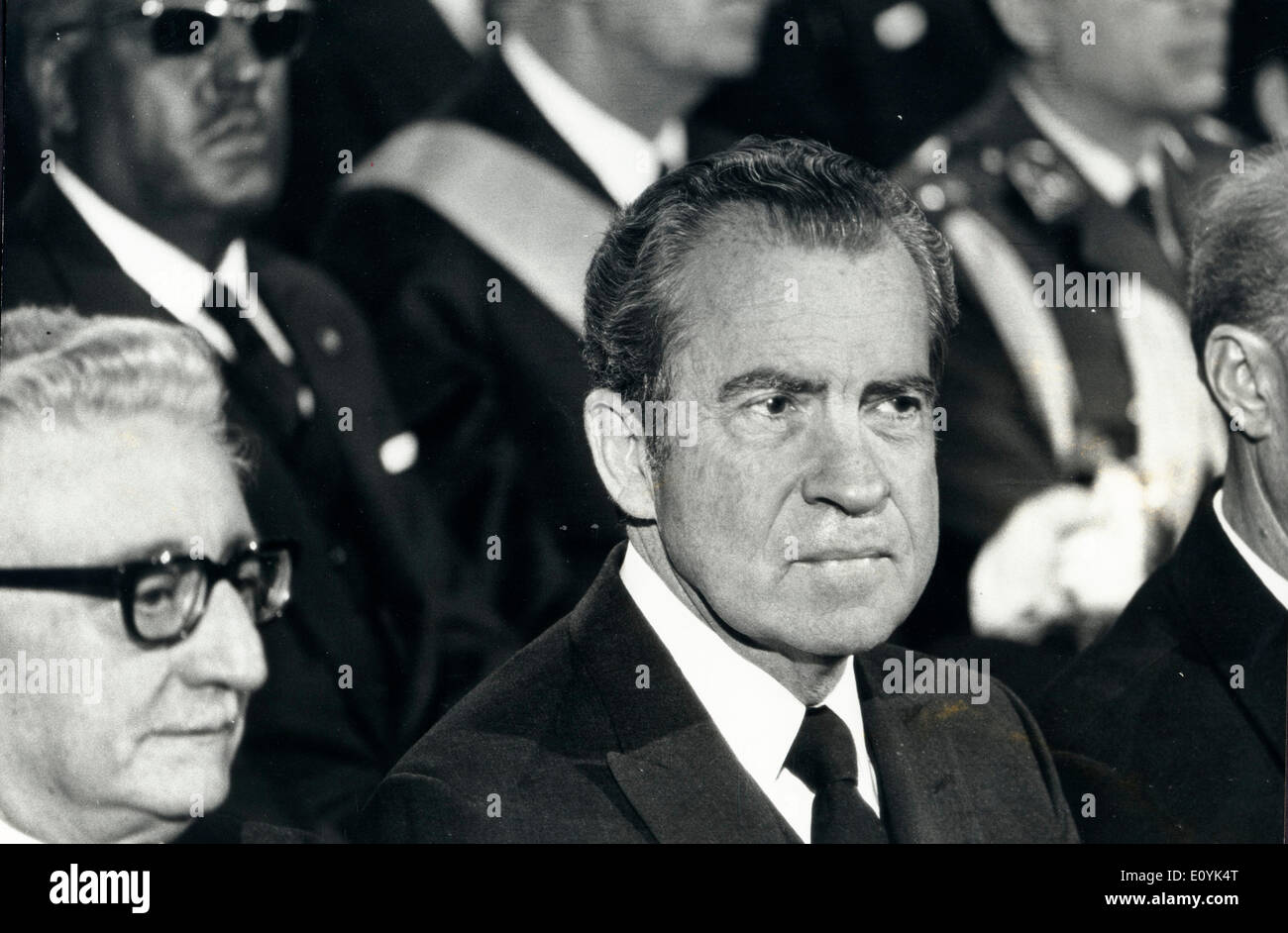 Feb 08, 1974 - Paris, France - RICHARD NIXON (January 9, 1913 Ð April 22, 1994) was the 37th President of the United States (1969Ð1974), having formerly been the 36th Vice President of the United States (1953Ð1961). A member of the Republican Party, he was the only President to resign the office as well as the only person to be elected twice to both the Presidency and the Vice Presidency. Hommage to George Pompidou. Stock Photo