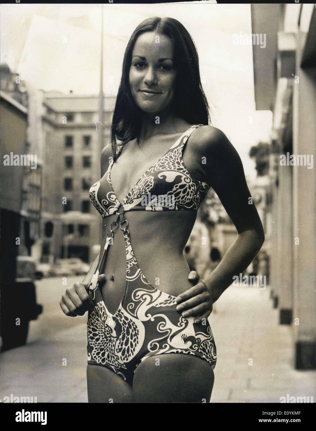 Sep. 02, 1970 - Swimwear for 1971; Photo Shows Model Toni White wears  ''Coco'' a swimsuit in Antron Bouele from the triumph international  swimwear collection for 1971 shown in London today Stock Photo - Alamy