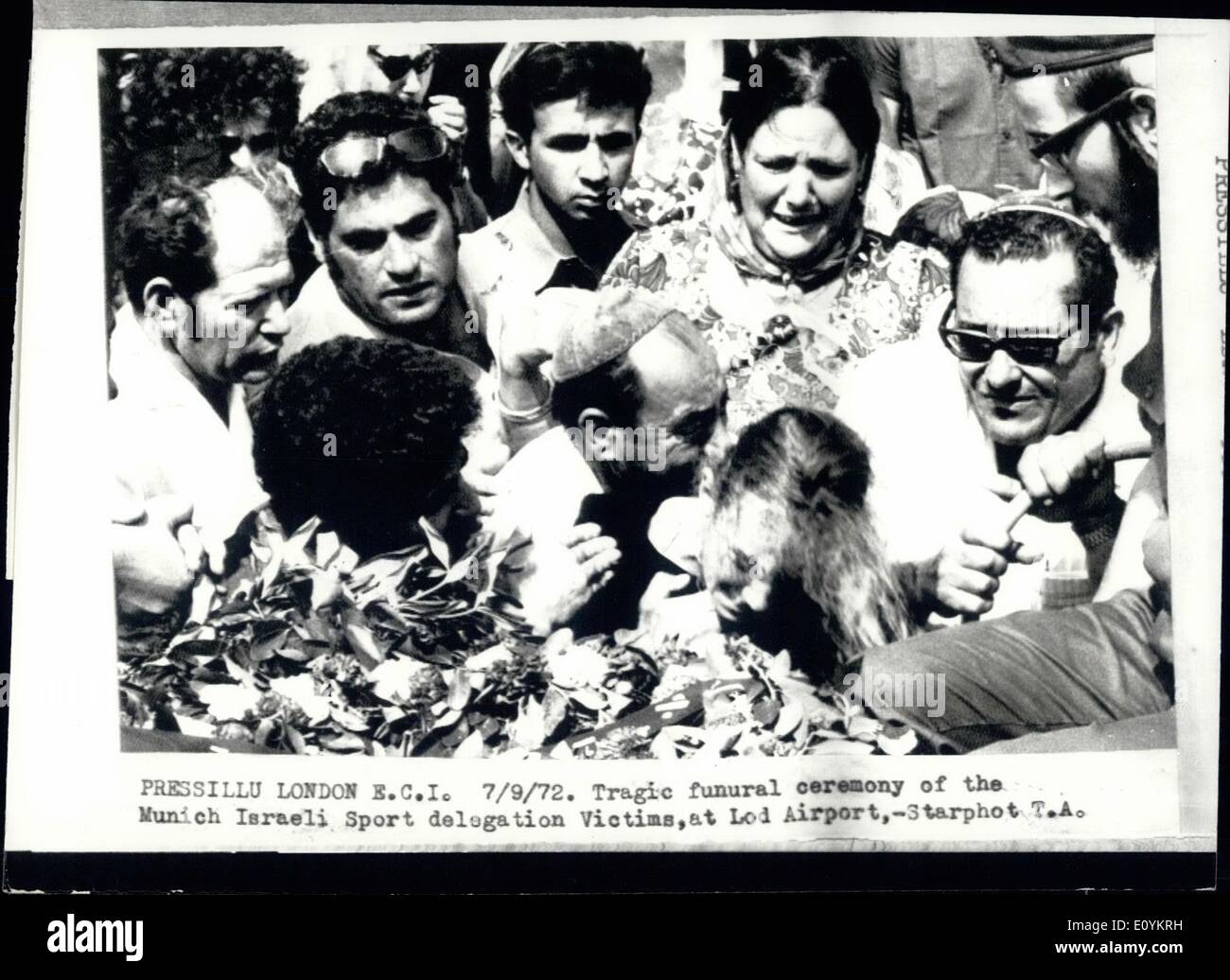 Sep. 09, 1970 - Bodies of Victims Of Olympic Massacre Flown Home To Israel; Photo shows A picture if grief at Lyyda Airport yesterday, after the bodies of 10 Israeli victims of the Munich Olympic massacre were flown home yesterday from Munich.Tragic funeral ceremony of the Munich Israeli Sport Delegation Victims, at Lord Airport. Stock Photo