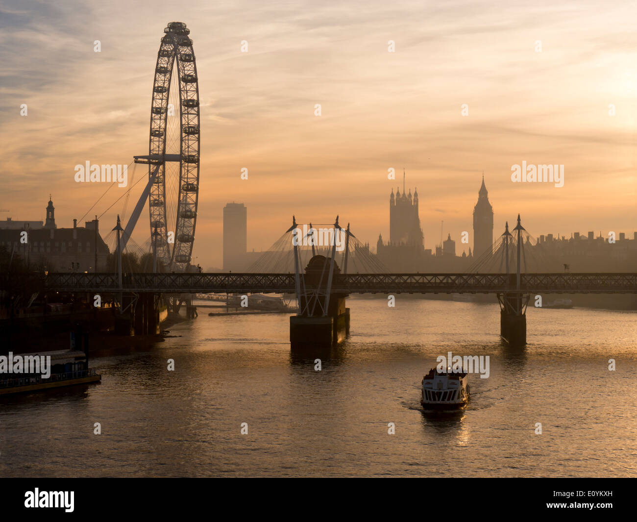 UK, England, London, Millenium Wheel BB skyline sunset Stock Photo