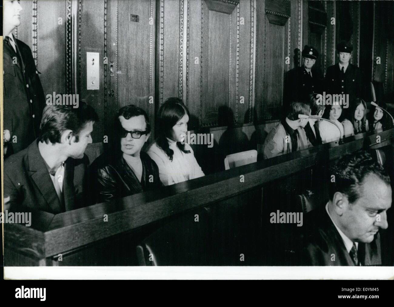 Sep. 09, 1970 - Trial Against The Eight Czechoslovakian Air-plane Hi-Jackers Started In Nuremberg, W. Germany: All the defendants are young people between 19 and 25 years of age. They are three married couples and one engaged couple. Since September 10th, 1970 they have to justify themselves before court at Nuremberg. The offences the Director of Public Prosecutions is accusing them of are deprivation of liberty and intimidation Stock Photo
