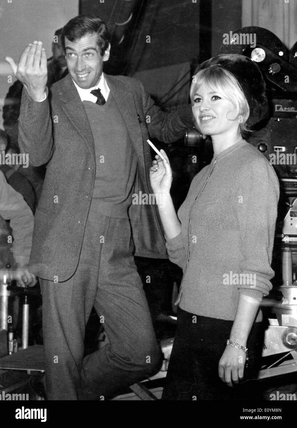 Actors Brigitte Bardot and Roger Vadim at film studio Stock Photo