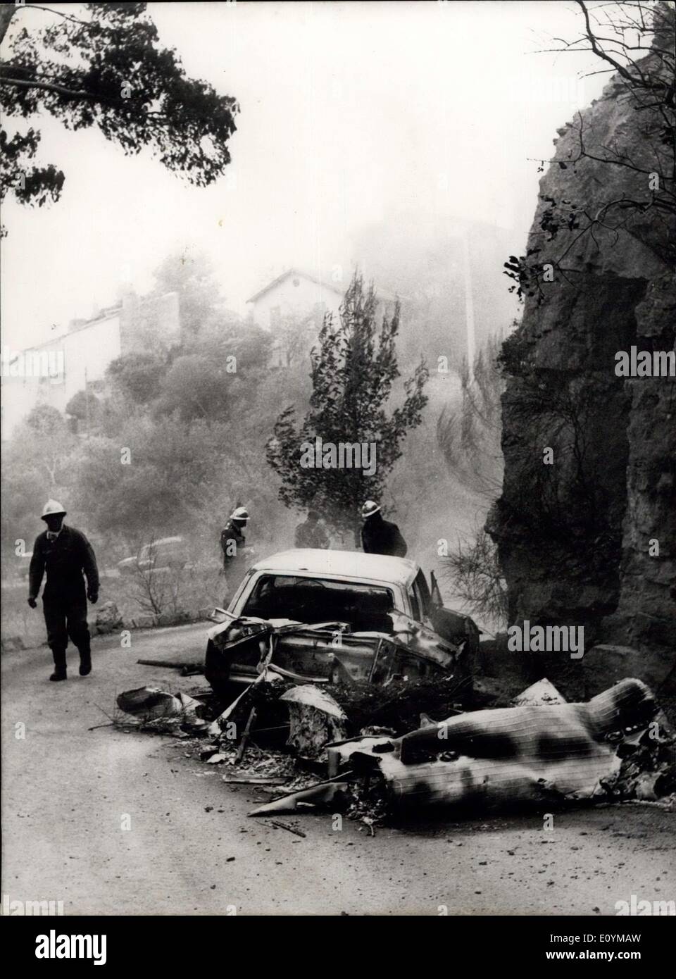 Oct. 05, 1970 - Forest fire in Southern France.: Forest fire in Southern France near Toulon reached its climax lately. Photo shows Firemen fighting the flames. Stock Photo
