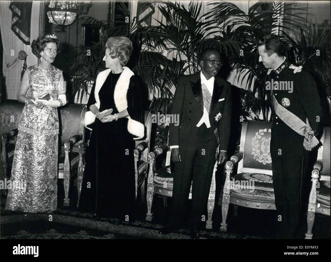 Oct. 22, 1970 - At the Brussels Royal Palace, left to right: Queen Fabiola, Madame Senghor, President Senghor, and King Baudouin. Stock Photo