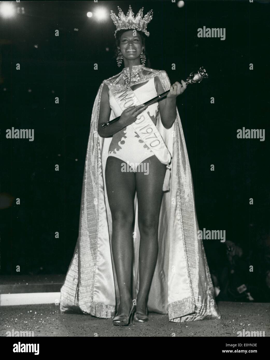 Nov. 11, 1970 - Miss Grenada is Miss World 1970: 22 year old Miss Jennifer Hosten (Miss Grenda) was crowned Miss World 1970 at the Royal Albert Hall in London this evening, 2nd was Miss Africa South, 20 year old Pearl Jensen and 3rd Miss Israel, 18 year old Irith Lavi. Photo shows 22 year-old Jennifer Hosten, (Miss Grenada) seen after she had won the title of Miss World 1970, in the Royal Albert Hall in London this evening. Stock Photo