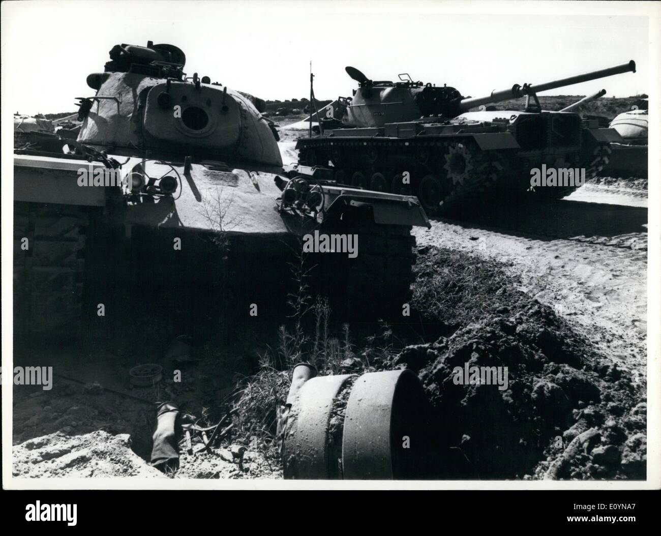 Nov. 11, 1970 - Israel Salvages Scrapped Tanks. A skeleton of a Patton tank before reconditioning, and on it's right the rebuilt finished product. Stock Photo