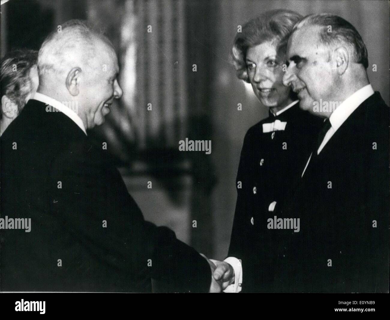 Nov. 13, 1970 - The reception was held for foreign delegations who came to attend the mass in honor of General de Gaulle at Notre Dame Cathedral in Paris. Podgorny is representing the USSR. Stock Photo