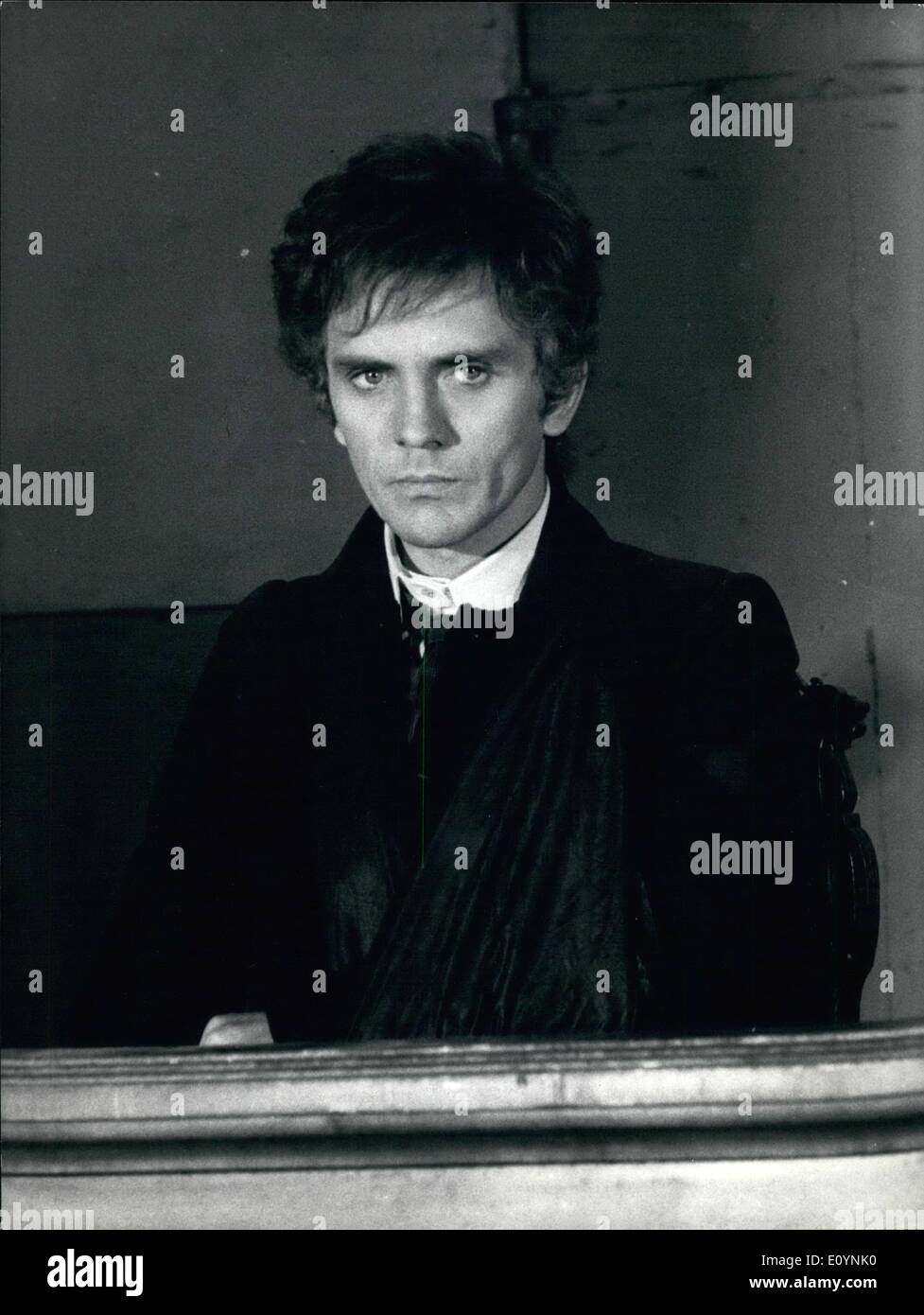 Dec. 12, 1970 - :A Season in the Hell'' is the title of the film that counts the story of the life of the young French poet Arthur Rimbaud, played by Terence Stamp. Co starring Terence Stamp, is in the film the French actor Jean Claude Bialy who is playing the role of Paul Verlaine who had a unholy passion for the young Kimbaud. The scene showed counts the trial following the shot of the revolver that Verlaine shot against Kimbaud wounding him to the left arm. Photo Shows Terence Stamp as Arthur Kimbaud in the court. Stock Photo