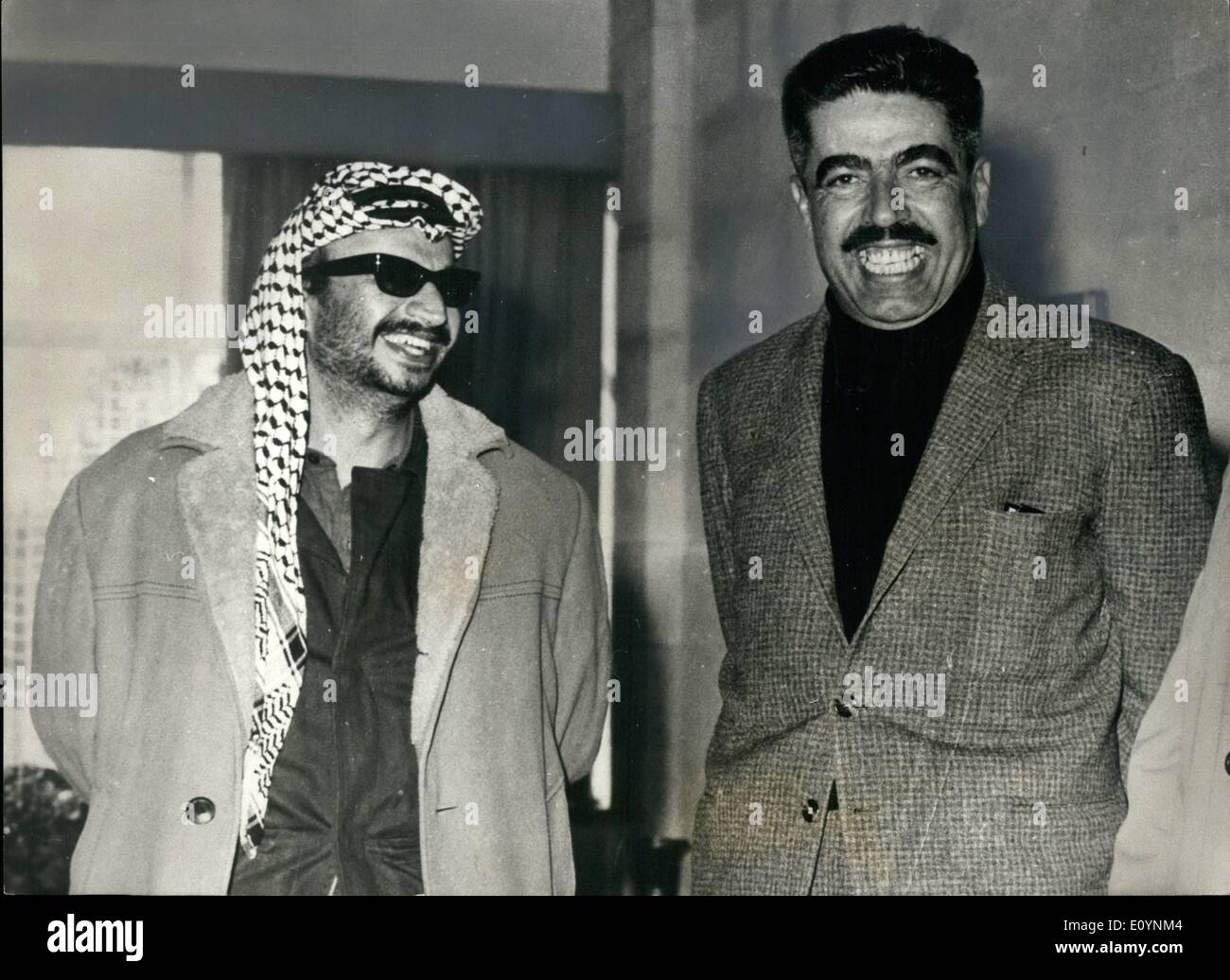 Dec. 12, 1970 - Jordan's Premier And Yaser Arafat: After the meeting in Amman, at which agreement was reached on ending the latest clashes between the Jordan Army and Palestinian guerrillas, there was a luncheon party at the Royal Court, given in honour of Mr. Bahi Ladgham, the Tunisian head of the Arab peace commission. Photo shows: The Jordanian Premier, Wasfi Tell, on right, pictured with Mr. Yaser Arafat, chairman of the central committee for the Palestine Liberation organisation. Stock Photo