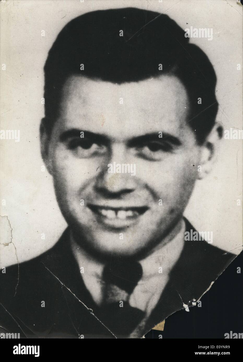 Jan. 01, 1971 - 50,000 dollar head-money for Mengele: The documentation department for nationalist crimes of Haifa/Israel is said to pay a recompense of 50,000 dollar for the apprehension of the former doctor of a concentration camp Josef Mengele. Mengele, being accused of murder in many cases in the former concentration camp Auschwitz is said to be in Paraguay. Photo shows A portrait of Mengele. Stock Photo