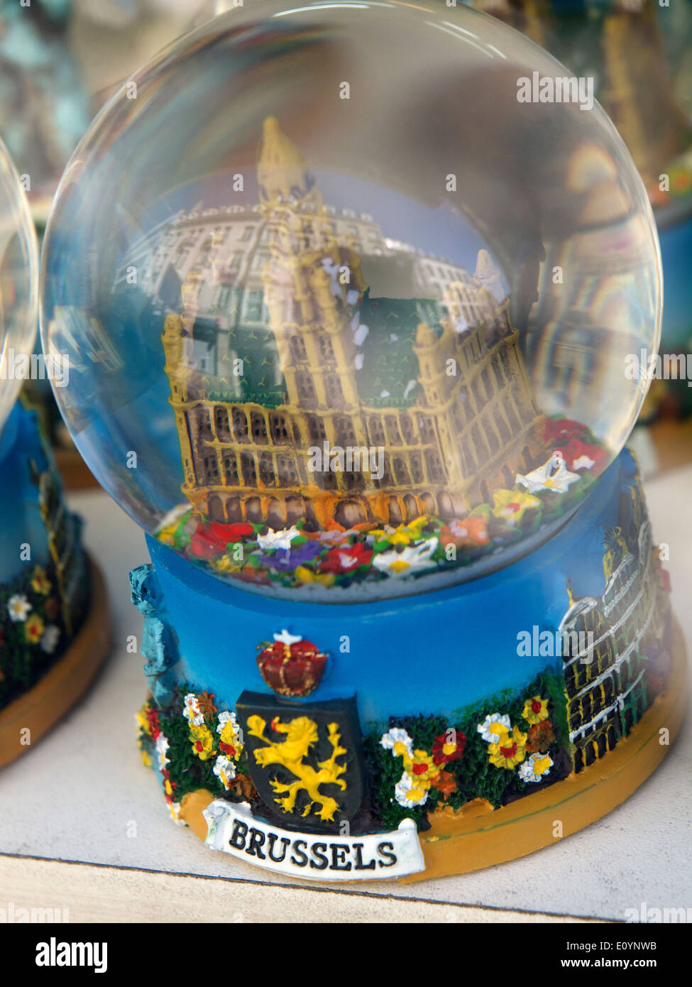 Brussels souvenir a snow globe with palace that is on the Grote Markt main square inside it. Stock Photo