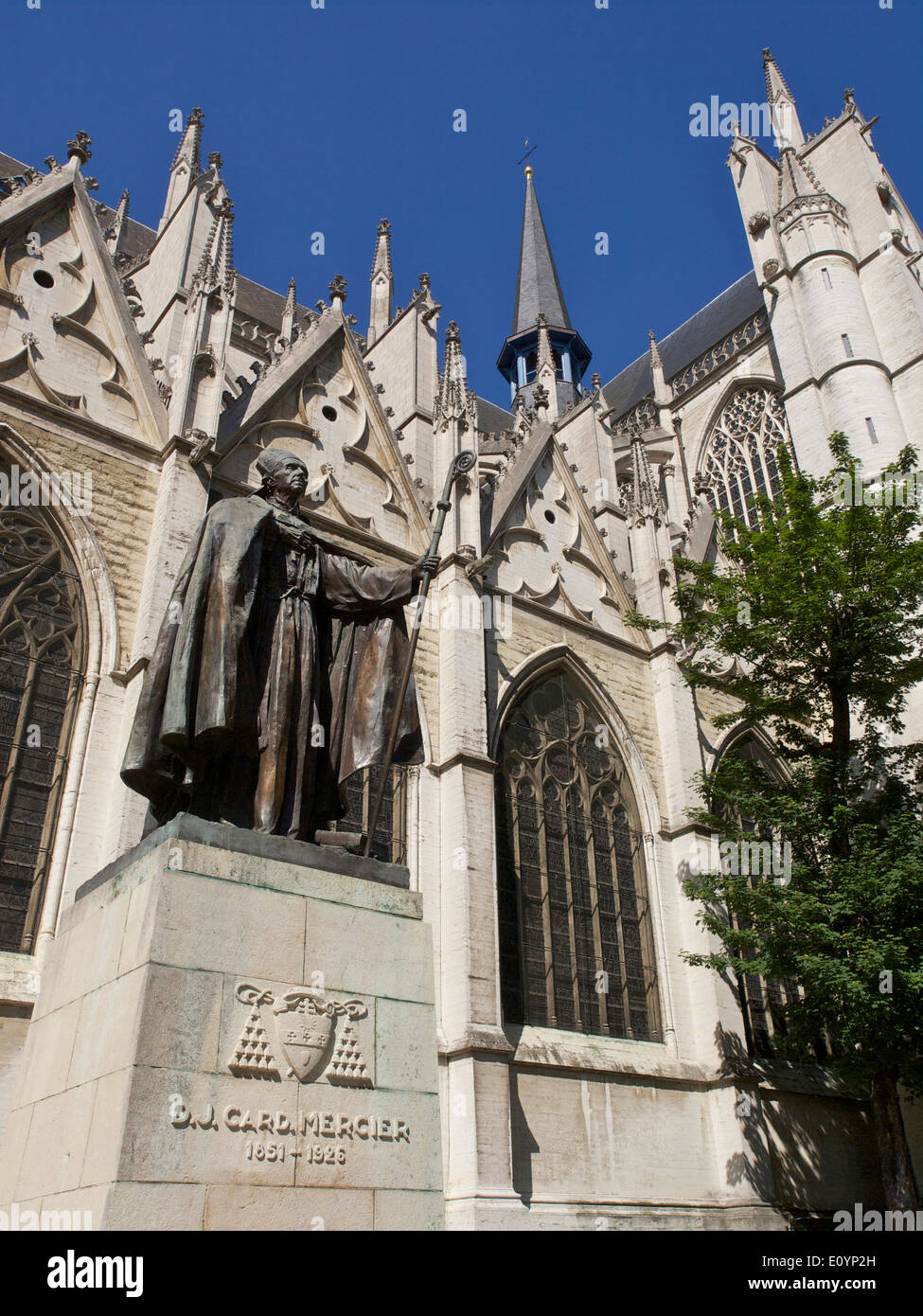 Statue of cardinal Mercier at the St. Michiels en Goedele cathedral in Brussels, Belgium Stock Photo