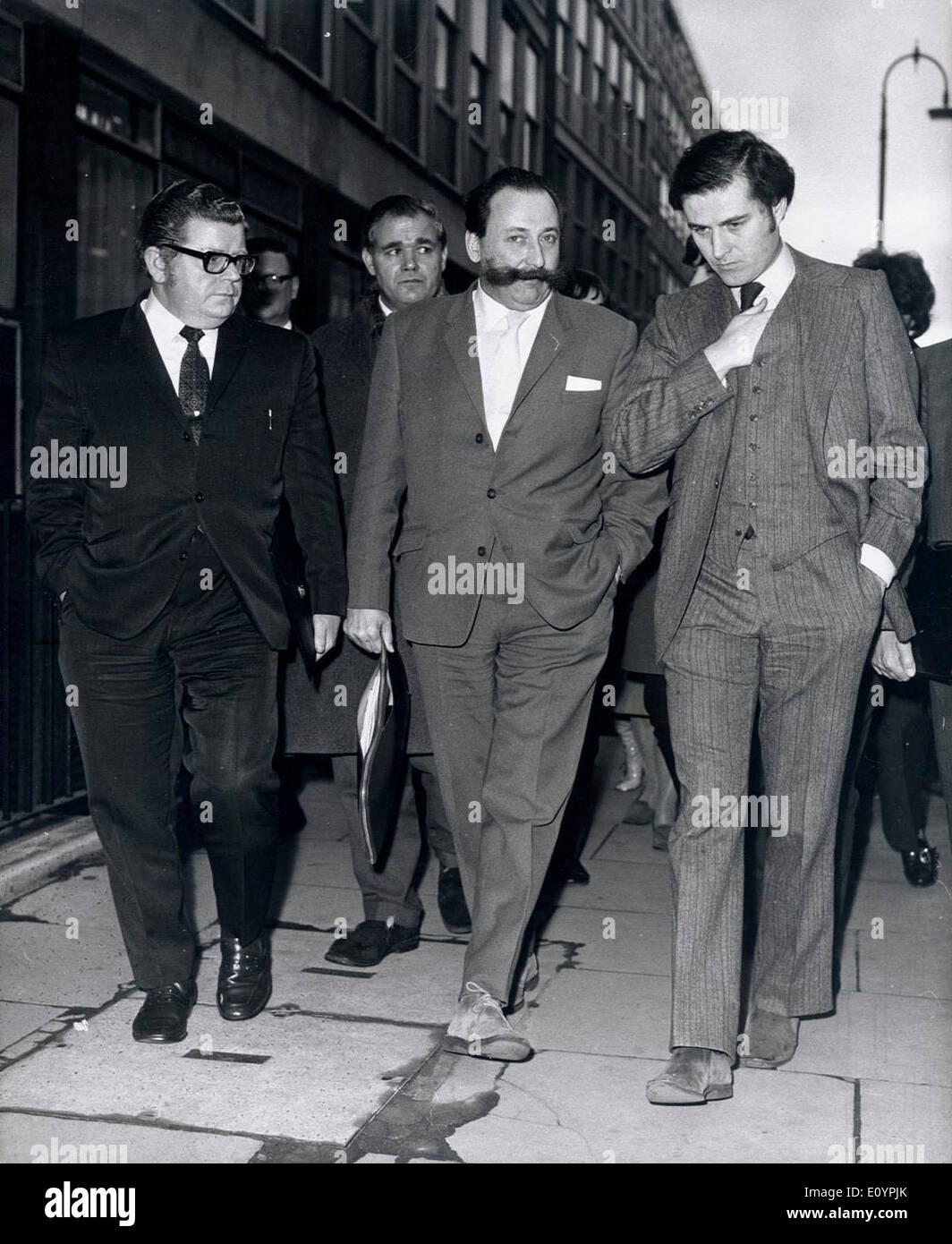 Feb 15, 1971 - London, England, United Kingdom - TOM JACKSON is questioned by journalists after he left his meeting with the chairman of the Post Office Board. The meeting to end the Post Office strike ended in deadlock. Stock Photo